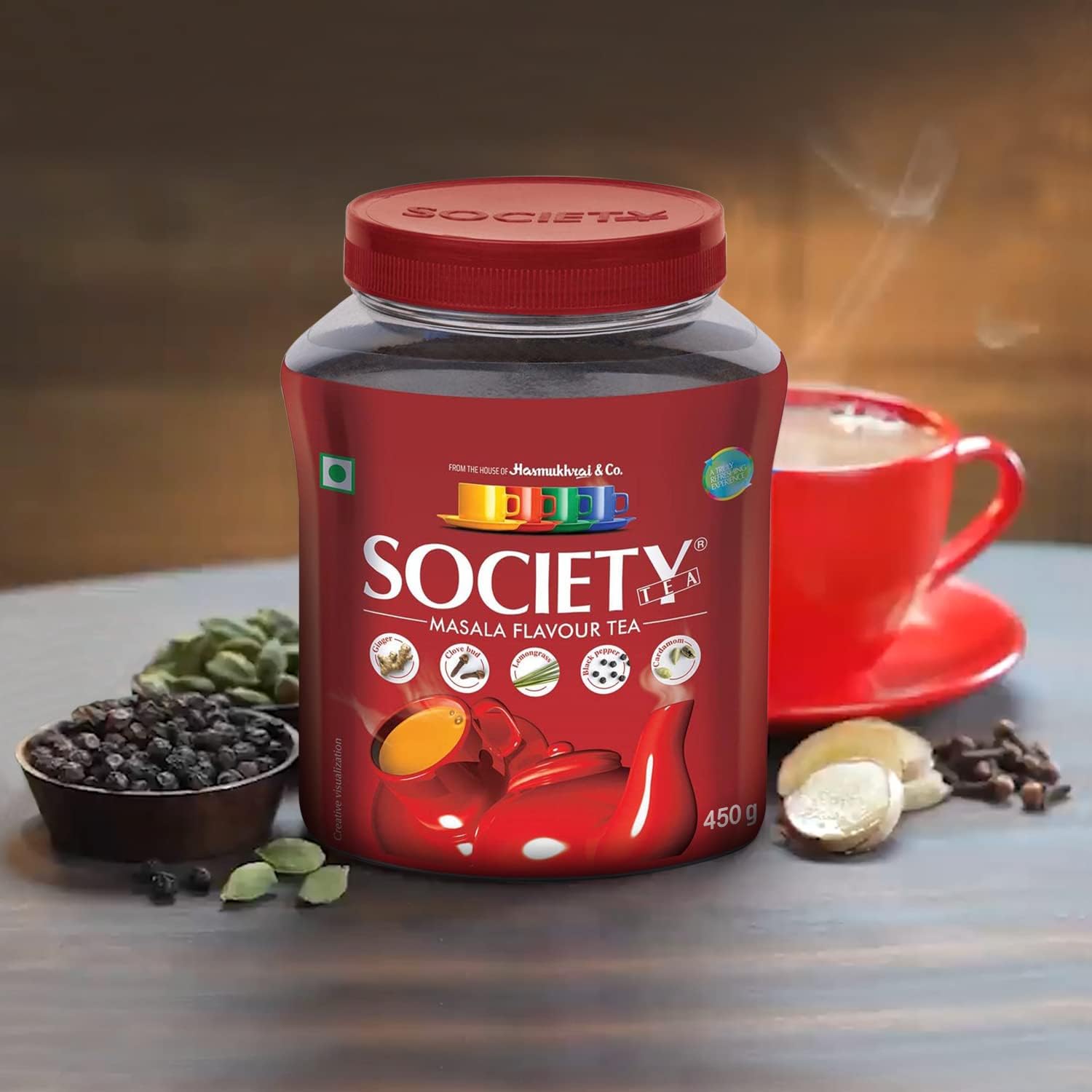 Society Masala Tea 16 Oz, 225 Cups, Indian Organic Black Tea, with Ginger, Clove Bud, Lemongrass, Black Pepper & Cardamom, Natural Indian Spice Tea, Masala Chai Tea, Assam Black Tea, 450 Grams