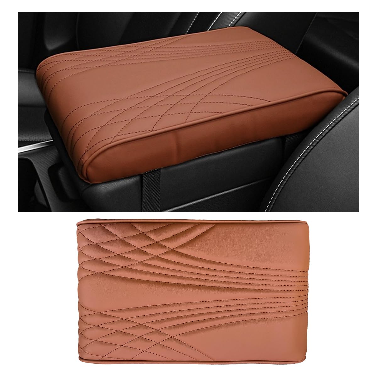 Ziciner Car Center Console Cover, 12.6" x 8.5" Leather Memory Foam Armrest Cushion Protection Pad, Waterproof Hand Rest Pillow with Height Increase, Universal Accessory for Most Car (Brown #Angel)