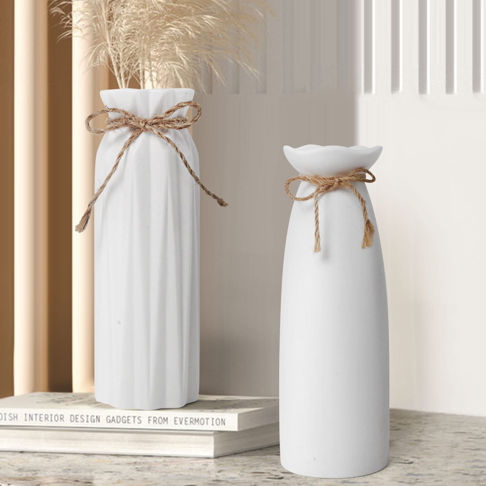 devesanter Vase Pack of 2 White Vase for Pampas Grass for Vases Decorative Living Room, Table Decoration, Bedroom, Study Room Decoration Vase