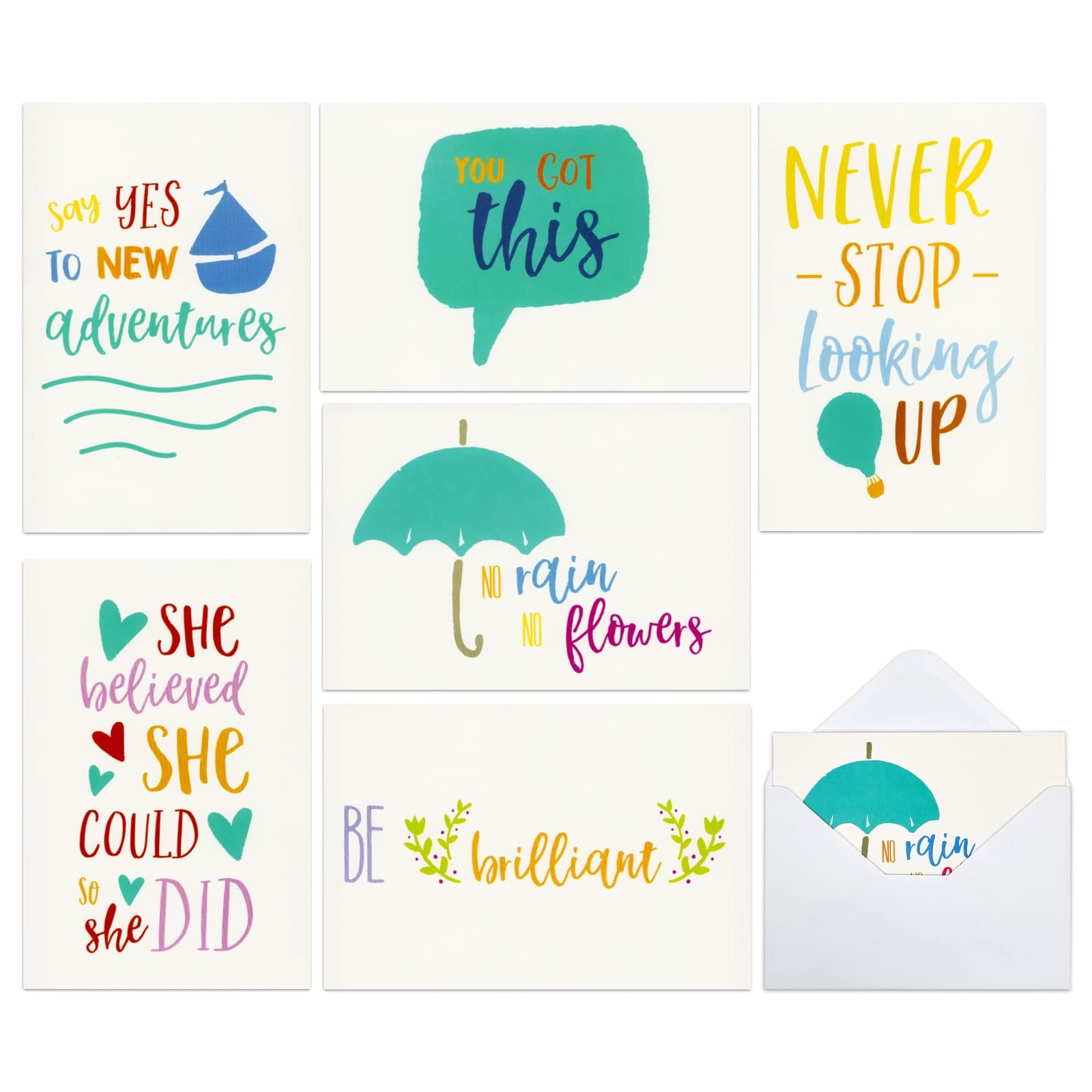 48 Pack Motivational Cards with Envelopes Featuring Positive Quotes, Kindness Gifts for Kids and Adults (10 x 15 cm)