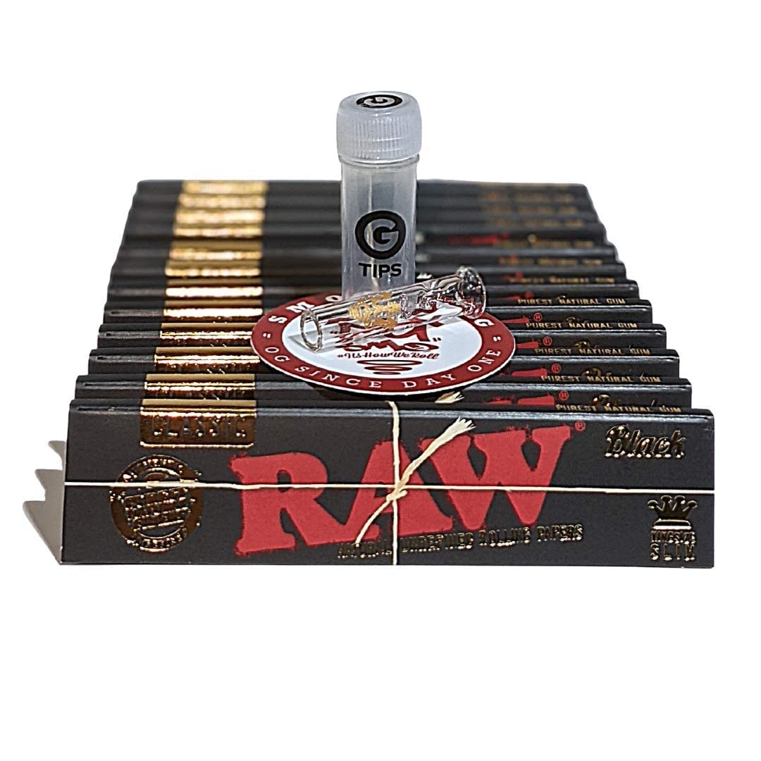 SMO King Gold G Tip X RAW Classic Black King Size Slim 12 Pack Bundle