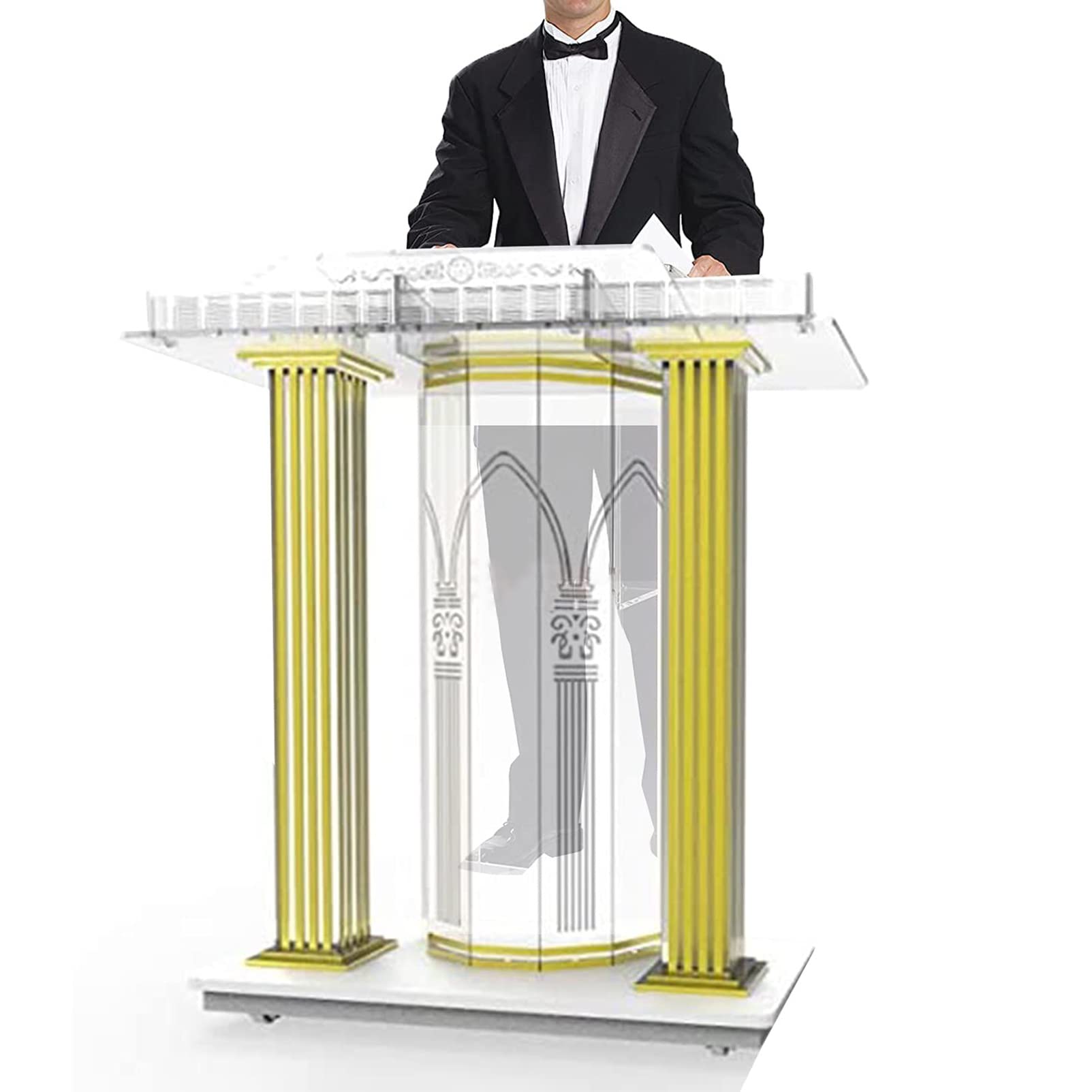 Yofsza Pulpits For Churches, Acrylic Podium Stand, Portable Rolling Teacher Podium Floor Lectern Podium, Steady Standing Desk Sit-to-Stand Desk With Wide Reading Surface (Size : L85 x W40 x H111cm)