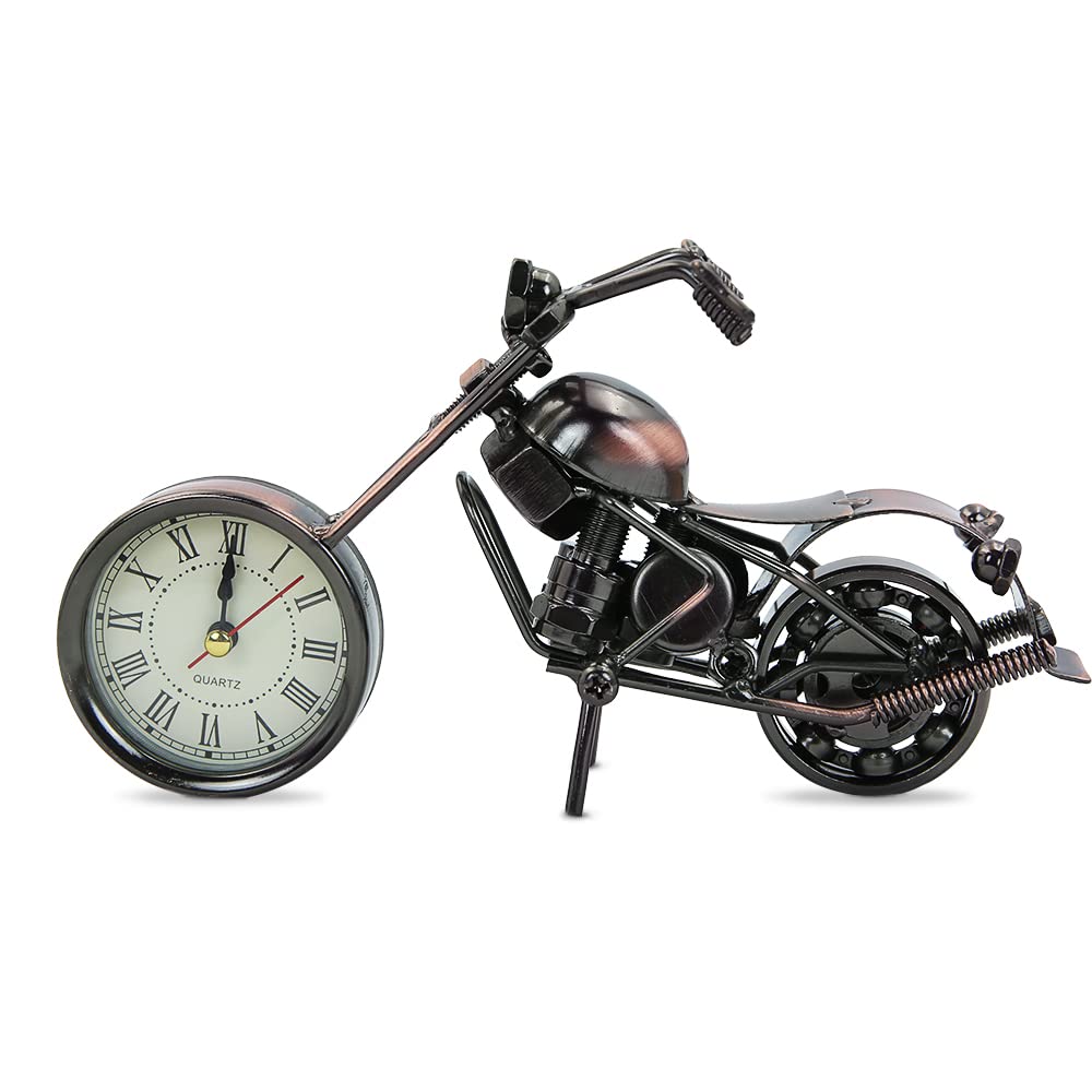 Boerni Creative Retro Motorcycle Model Clock Metal Moto Collection Shelf Clock Iron Art Modern Home Office Decor Ornaments Gift for Father Man Motorbike Lovers