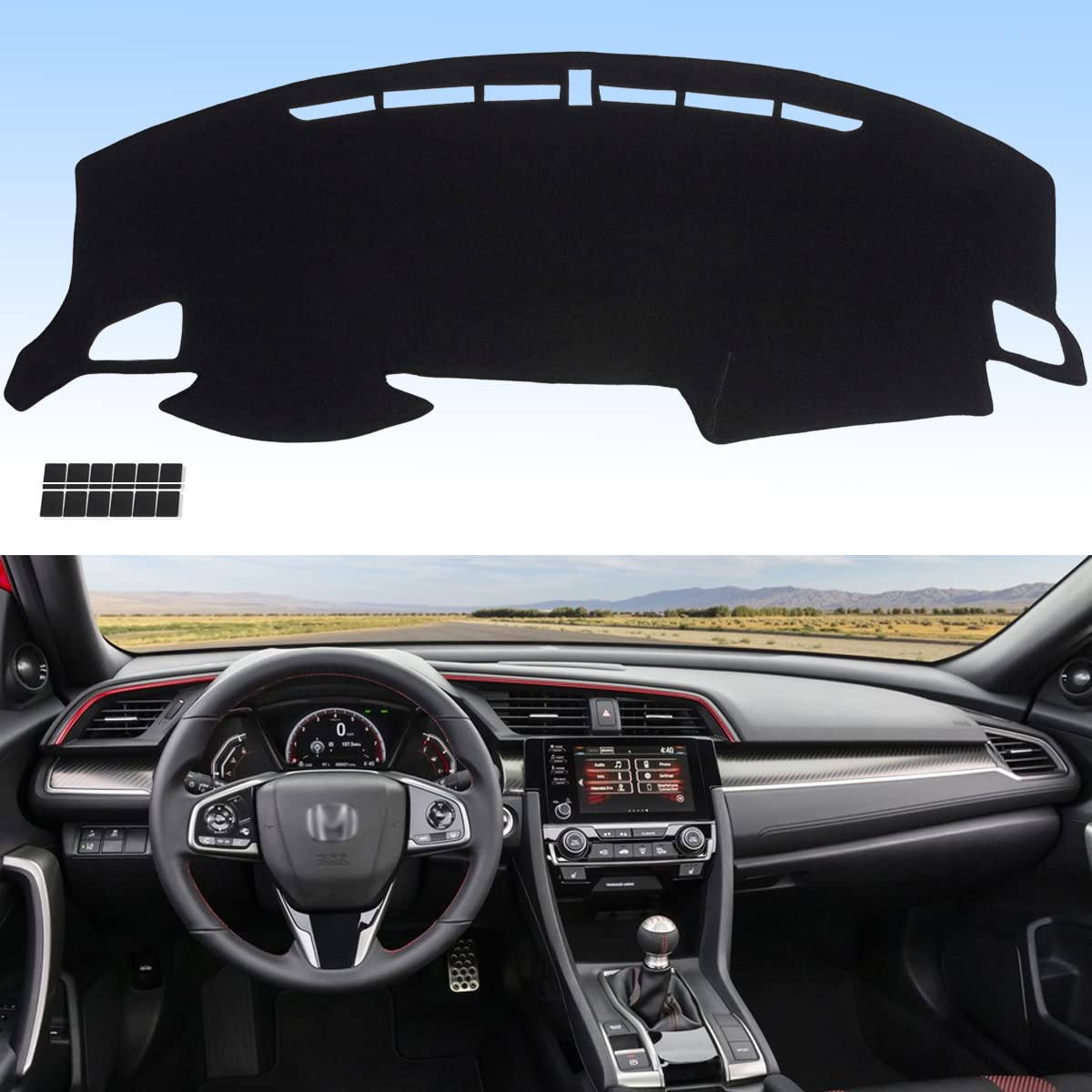 AUQDD Dashboard Dash Cover Flannel Dash Mat Custom Compatible with 2016-2021 Honda Civic, Anti-Glare, Anti-Reflection, No Peculiar Smell - Not Fits Civic del Sol