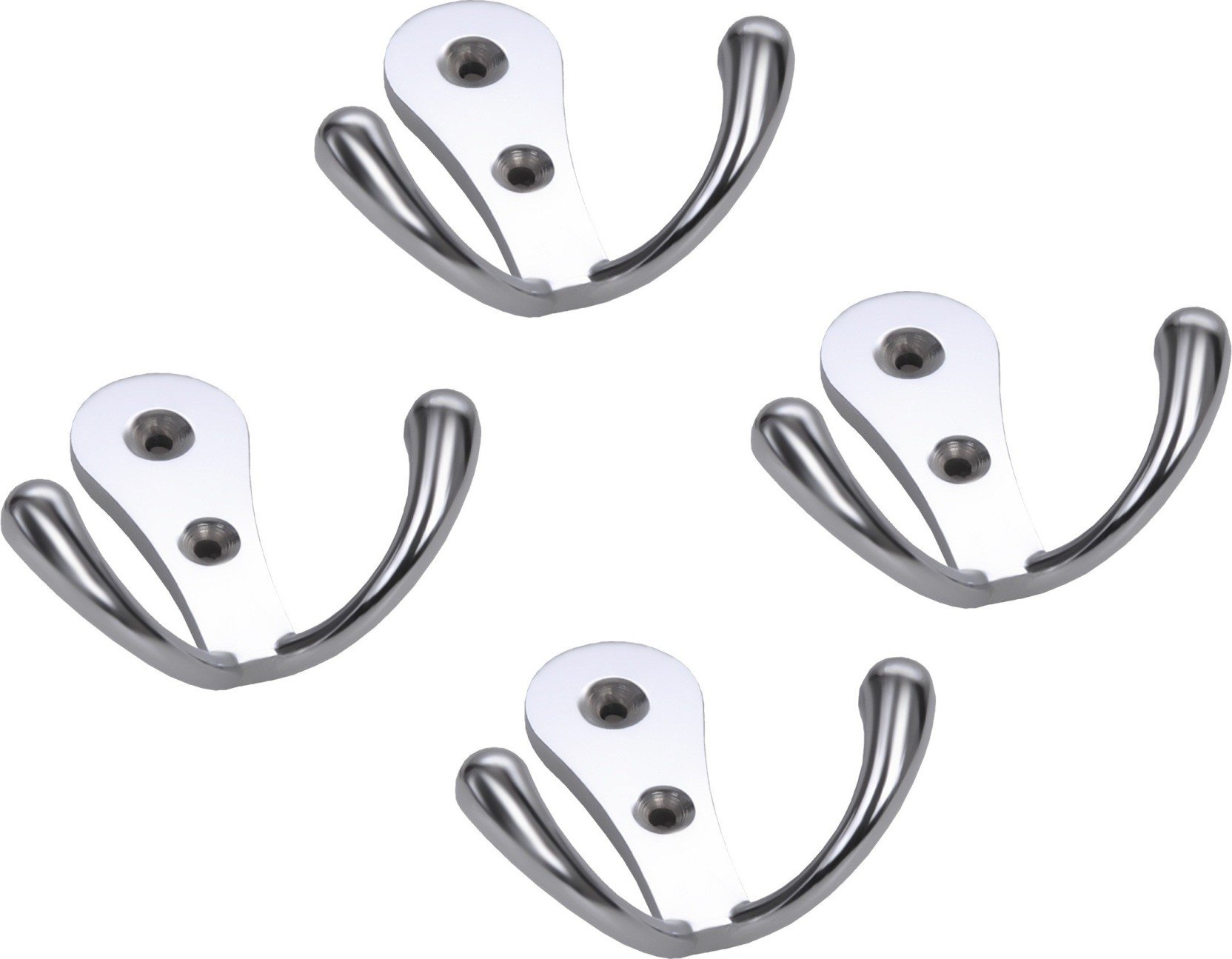 DOCOSS -Pack of 4-Glossy-2 Pin Bathroom Cloth Hanger Door Wall Robe Hooks Rail for Hanging Keys,Clothes,Towel Steel Hook