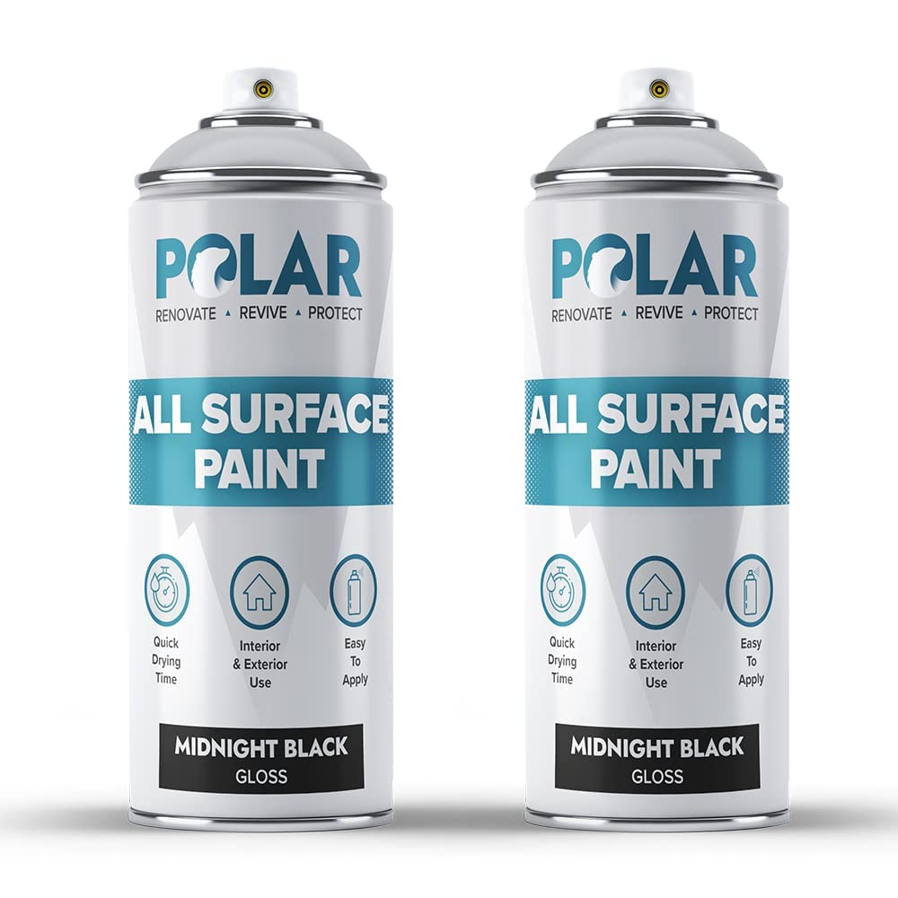 Polar Designers Finish All Surface Spray Paint - Midnight Black - 2 x 400ml - Ideal For Ornaments, Furniture, Woods, Plastic, Metal - Interior & Exterior Use - Easy to Apply & Quick Drying