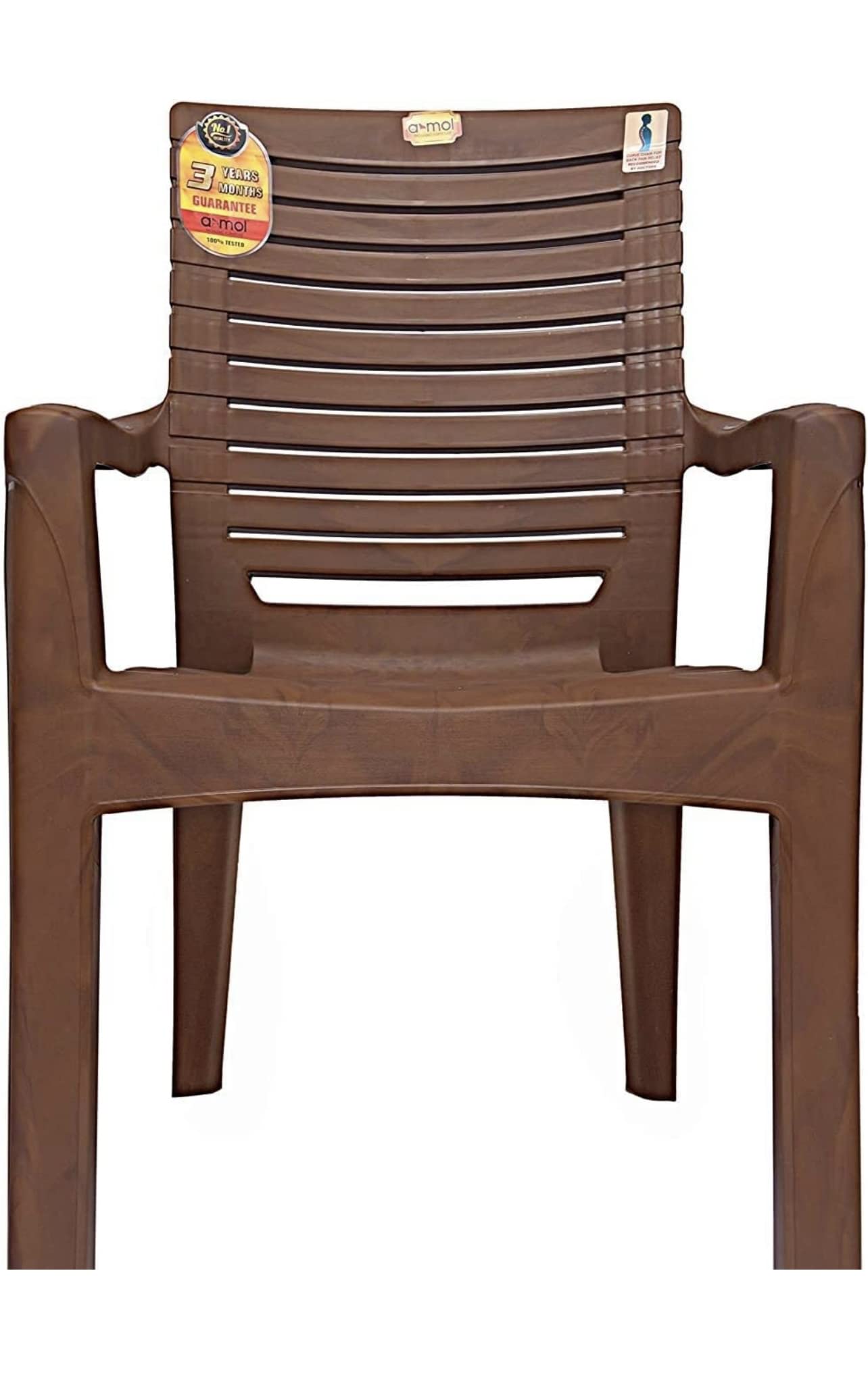 ANMOL Plastic Moulded Fortuner High Back Chair - Sturdy, Heavy-Duty Design for Home, Garden, Office, Outdoor (Brown, Set of 1)