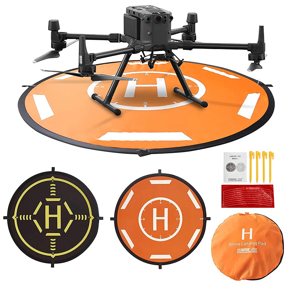 MMOBIELUniversal Drone Landing Pad Waterproof Helipad 55 cm / 21.6 inch Double Sided Orange White/Black Yellow for RC Drones Helicopter DJI Mavic Mini 2 / Zoom/Air Fly 2 / Phantom/FPV/Inspire