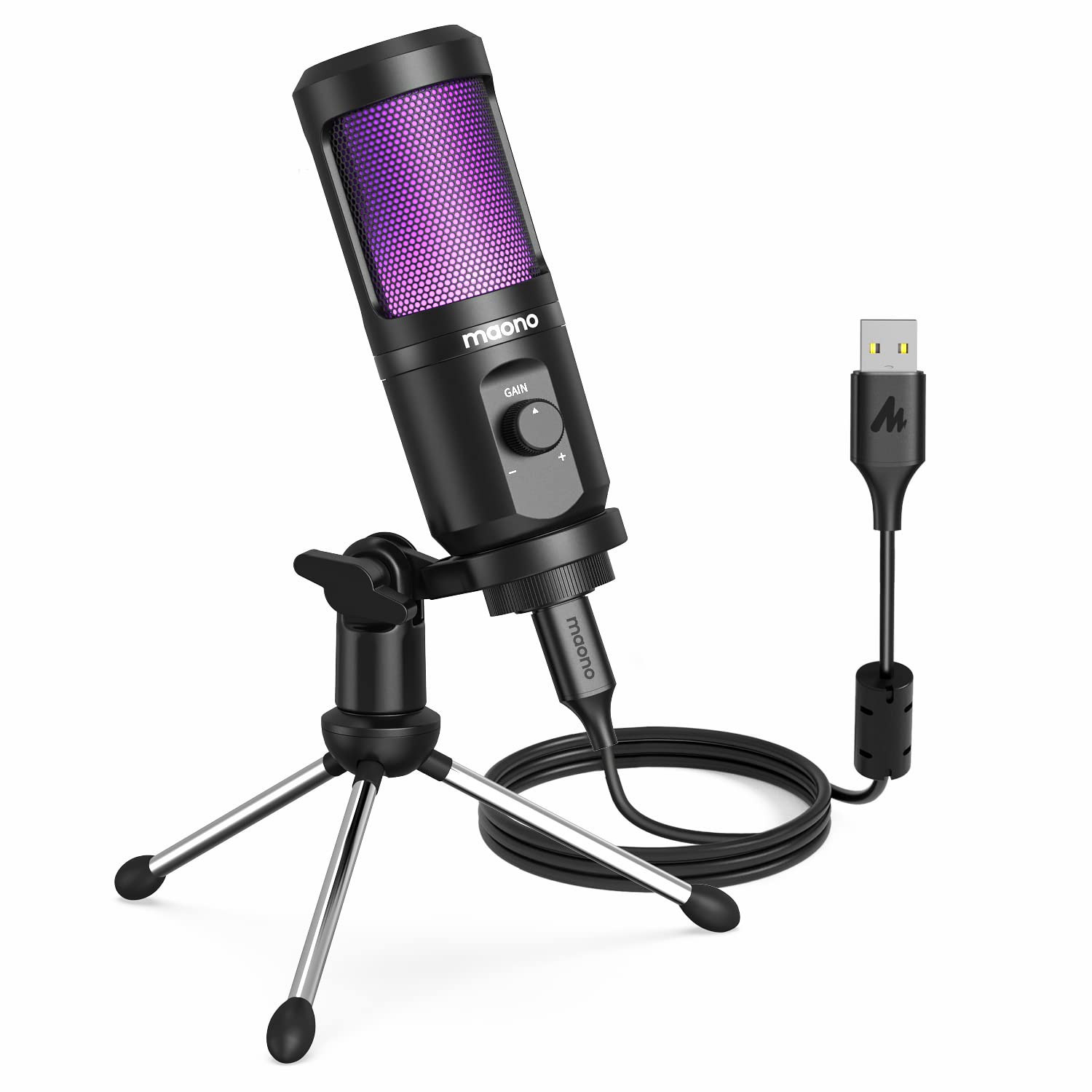 MAONO Maonocaster AU-PM461TR RGB USB Gaming Microphone with Mic Gain - Black