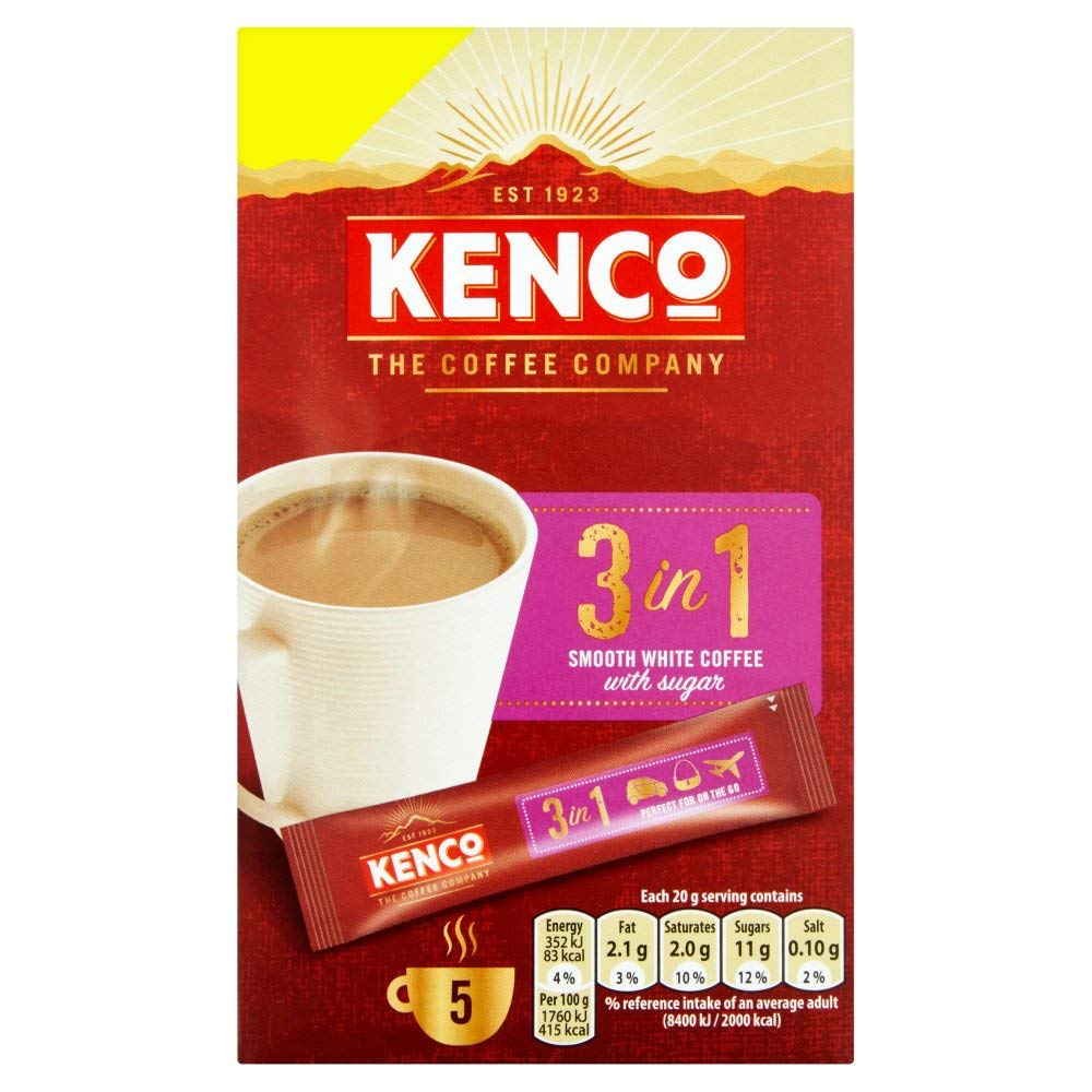 Kenco 3 in 1 Smooth White Instant Coffee with Sugar Sachets X5