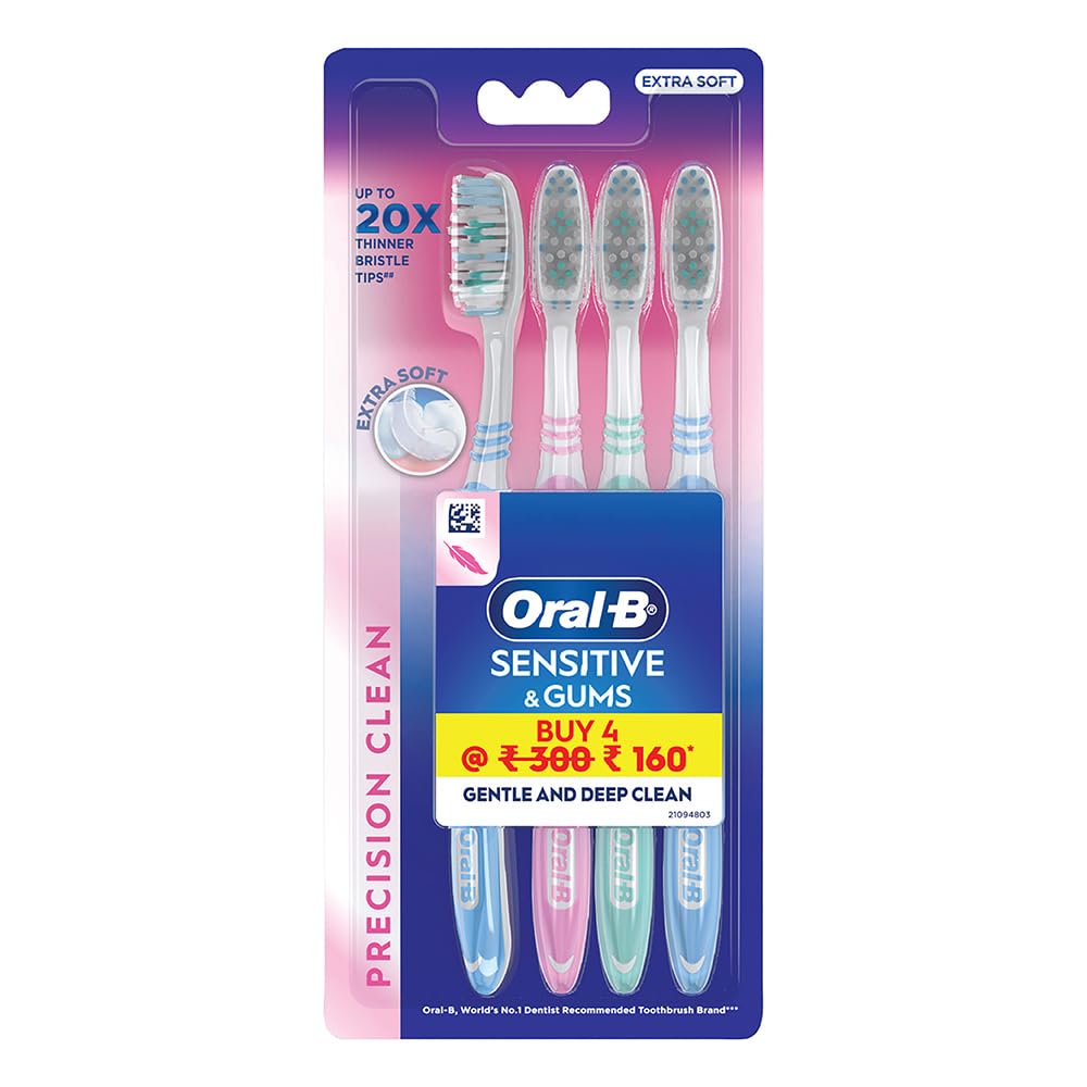 Oral B Ultrathin Sensitive Manual Toothbrush for adults, Multicolor- (Buy 2 Get 2 Free)