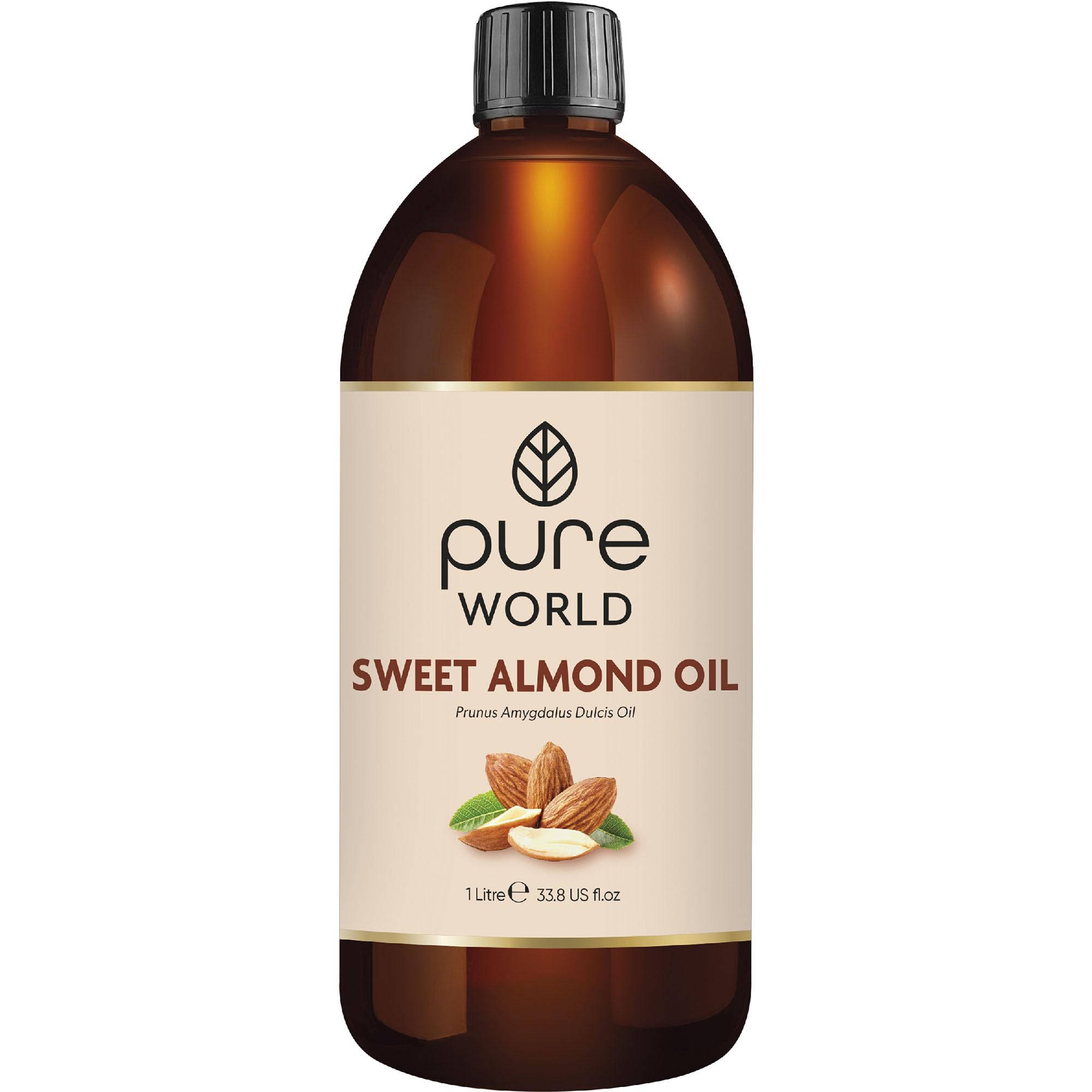 Pure World Natural Almond Oil 1 Litre, 1000ml REAL 100% Pure and Undiluted. Cold & Freshly Pressed Premium Quality Almond Oil – Message, Skin, Nails, Body and Face, Edible Vegan.