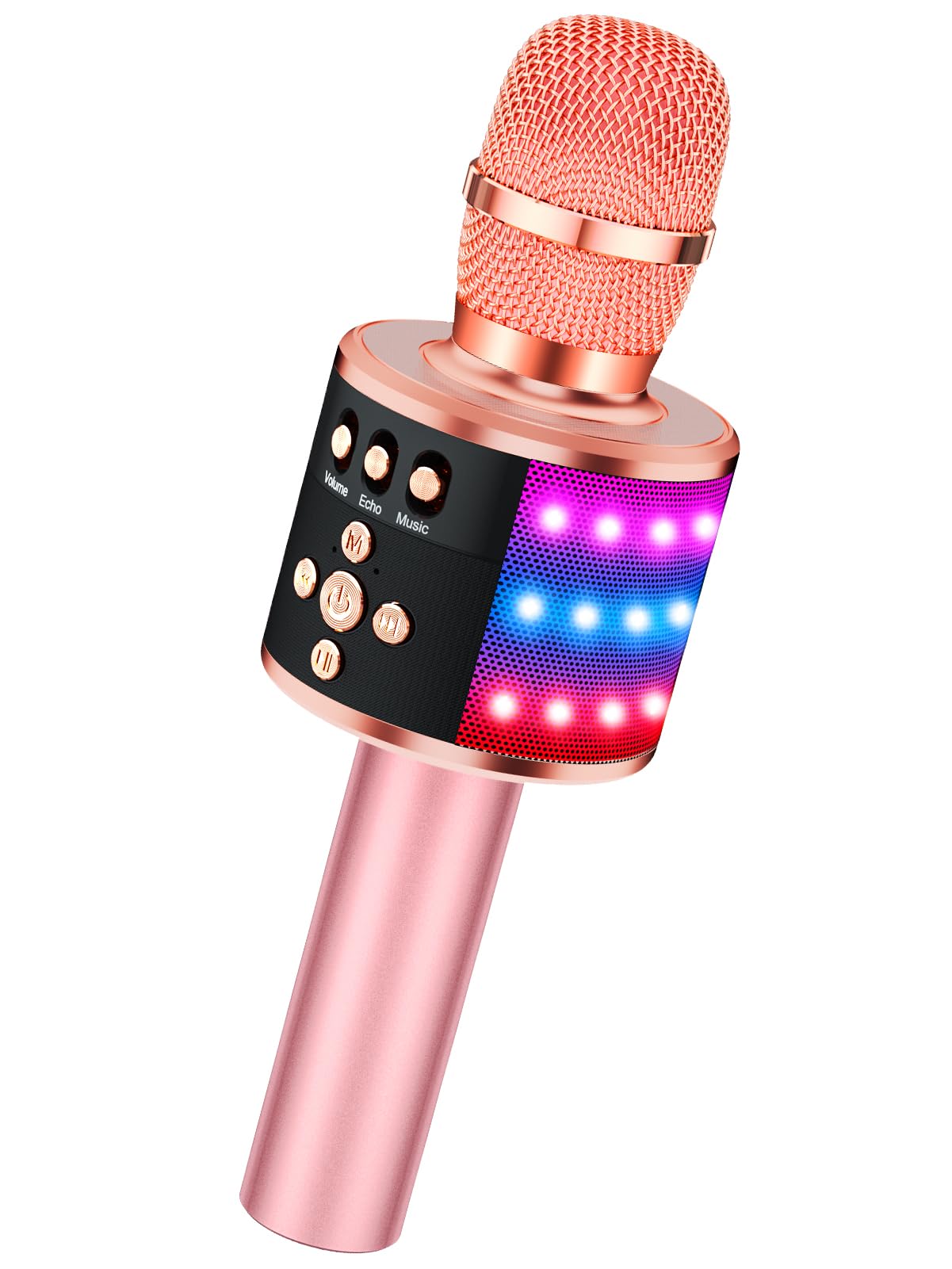 BONAOK Bluetooth Wireless Karaoke Microphone with LED Lights,4-in-1 Portable Handheld Mic with Speaker Karaoke Player for Singing Home Party Toys Birthday Gift for Kids Adults Girls Q78(Rose Gold)