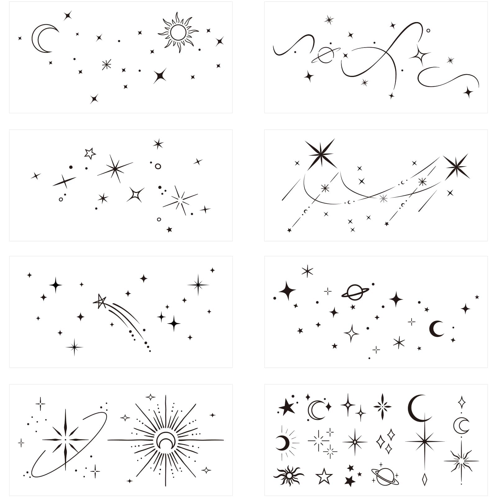 8sheets Stars Moon Temporary Tattoos for Adult Women Semi Pemanent Tattoos Long Lasting 1-2 Weeks Realistic Fake Tattoos