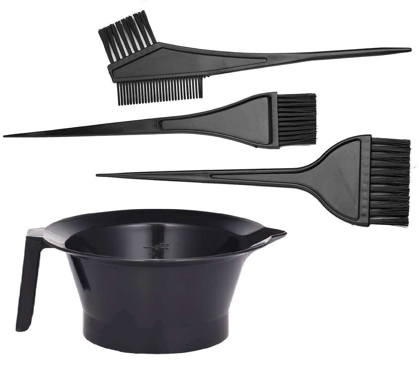 CRIYALE Hair Dye Coloring Bowl Salon Tools, Professional Hair Colouring Dyeing Kit Nylon Bristles Brush With Bowl Set For Men And Women - Black (3 Brush - 1 Bowl) (4Pc-Haircomb-A1), 300 milliliter