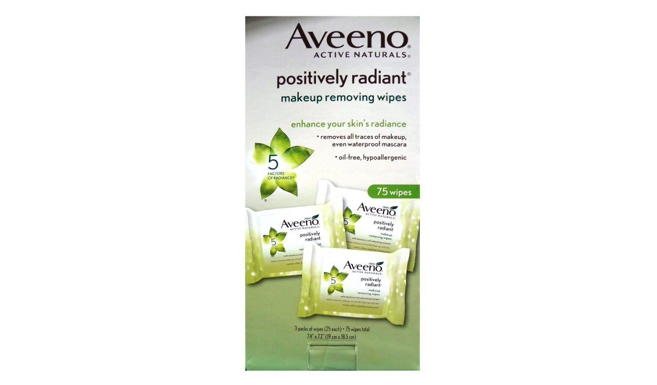 AveenoActive Naturals Positively Radiant Facial Cleanser Makeup Removing Wipes, 25 ct (Pack of 3)