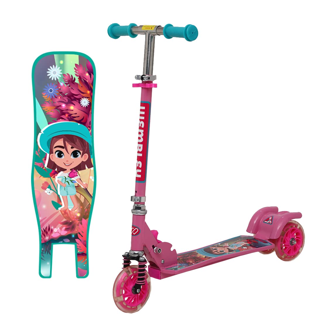 Wembley Kick Scooter for Kids 2 Wheels Steel Frame Large Foldable & Height Adjustable Handle Scooter for 3 to7 Years Old Kids Skating Scooter, Capacity 20kg - Pink