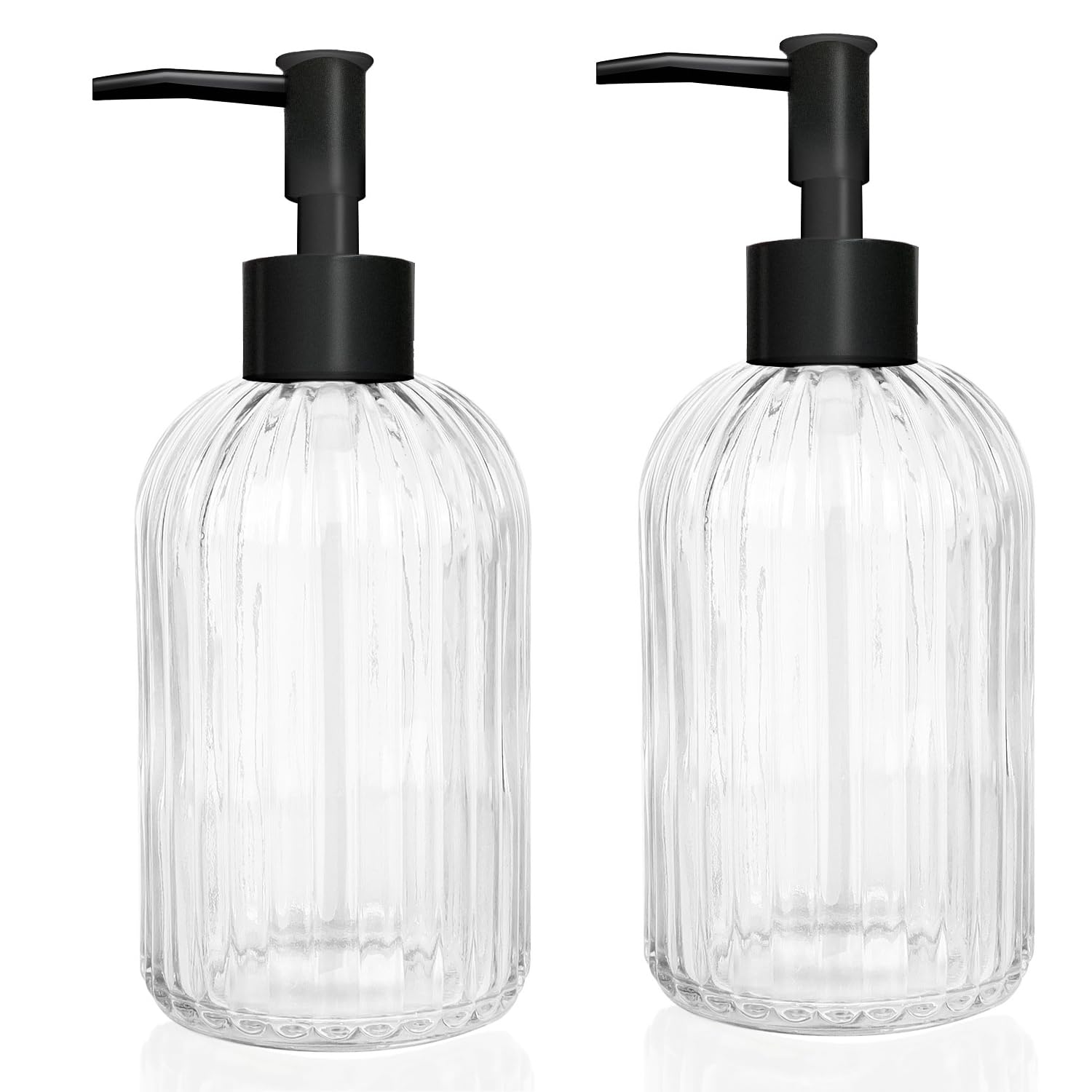 Topsky 2 Pack Glass Soap Dispenser with Plastic Pump, 400ml Liquid Hand Soap Dispenser, Rustproof Pump for Kitchen & Bathroom, Great for Lotions, Essential Oil, Liquid Soaps,Transparent