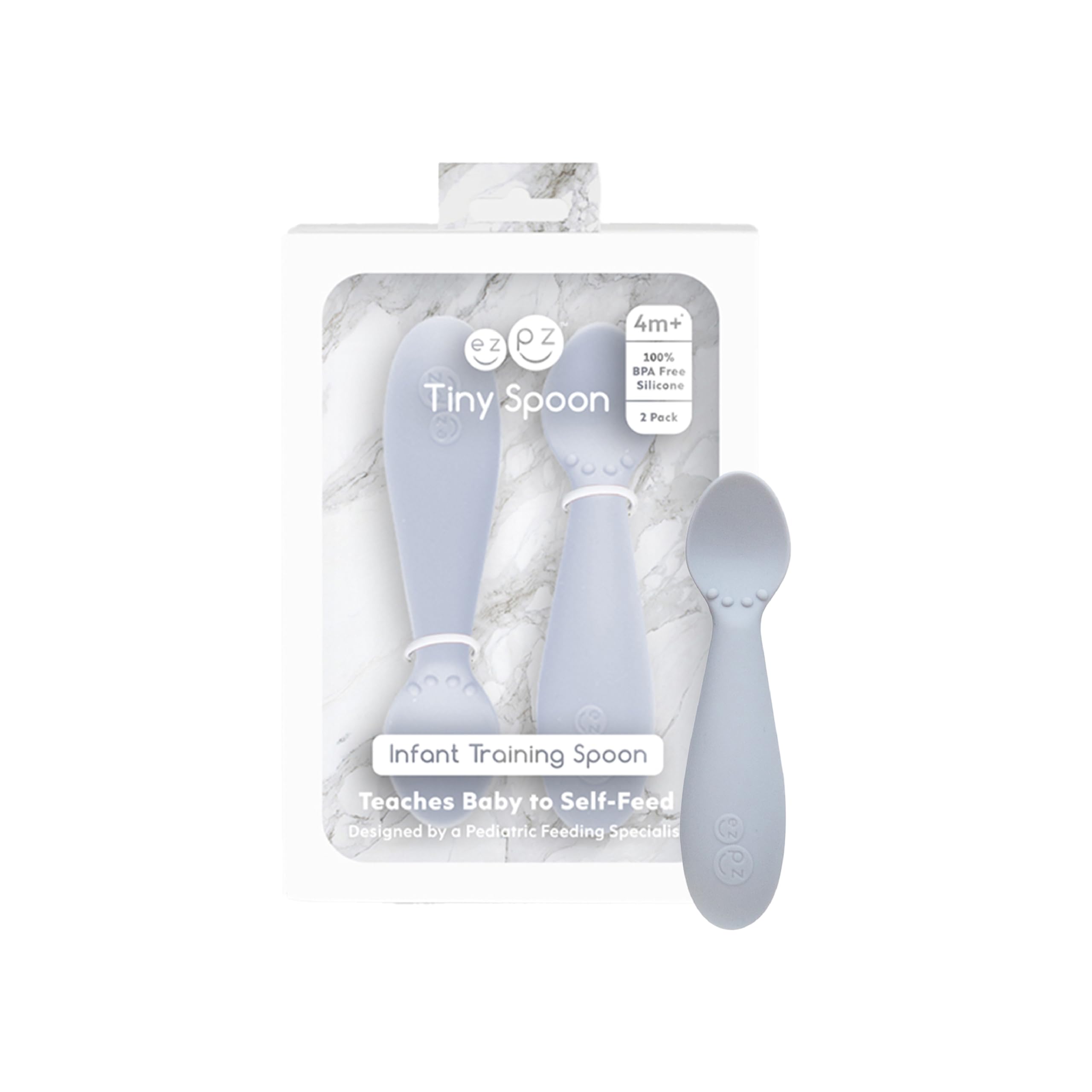 ezpzTiny Spoon (2 Pack in Pewter) - 100% Silicone Baby Spoon for Baby Led Weaning + Purees - 6 Months + - Designed by a Pediatric Feeding Specialist - Baby Essentials & Baby Gifts