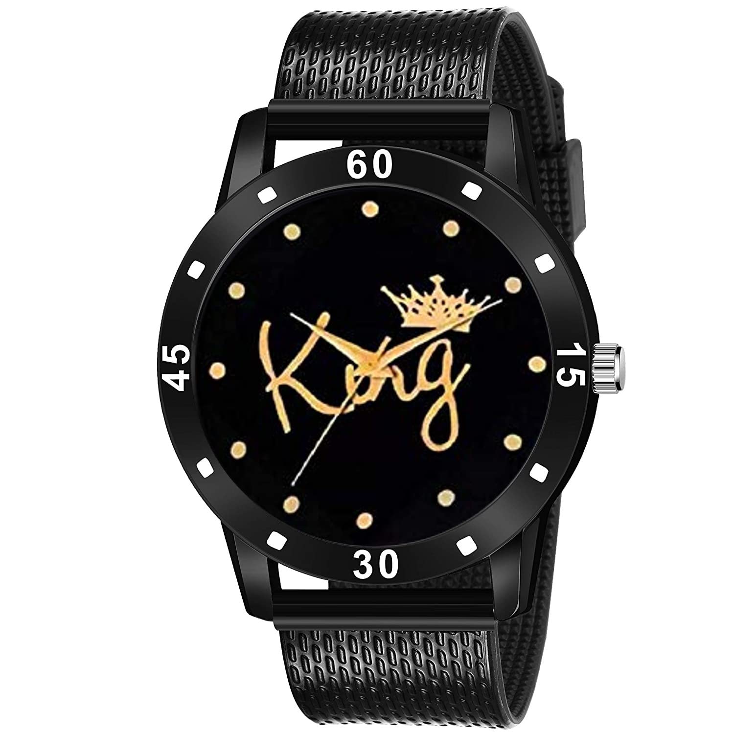 Kiarvi Gallery Analogue Black King Dial PU Strap Boys and Men's Watches