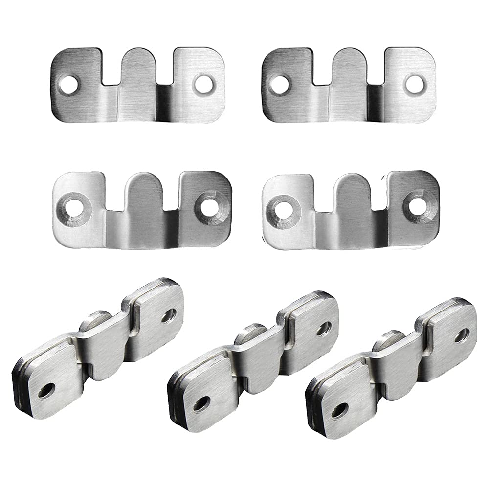 30Pcs(15 Sets) Stainless Steel Mirror Flush Mount Bracket, Picture Hangers Photo Frame Hanging Hook, Interlocking Z-Shaped Clip Wall Mount Hardware for Display Art Gallery Furniture Photo