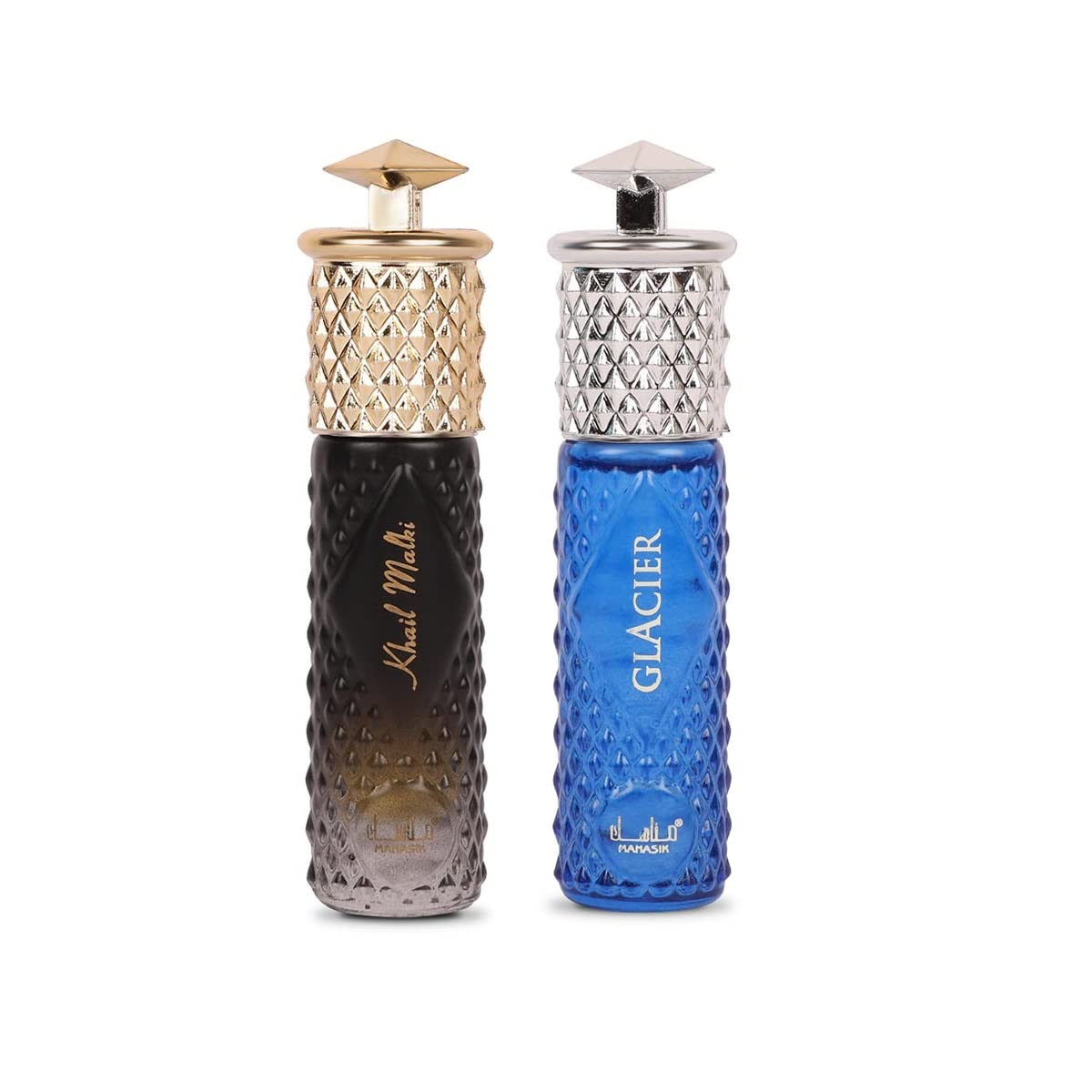 Manasik Set of 2 Alcohol Free Premium Attar, Khail Malki For Women & Glacier For Men & Women, Fresh & Soothing Fragrance, Long Lasting Roll on Itra, 6ml Each