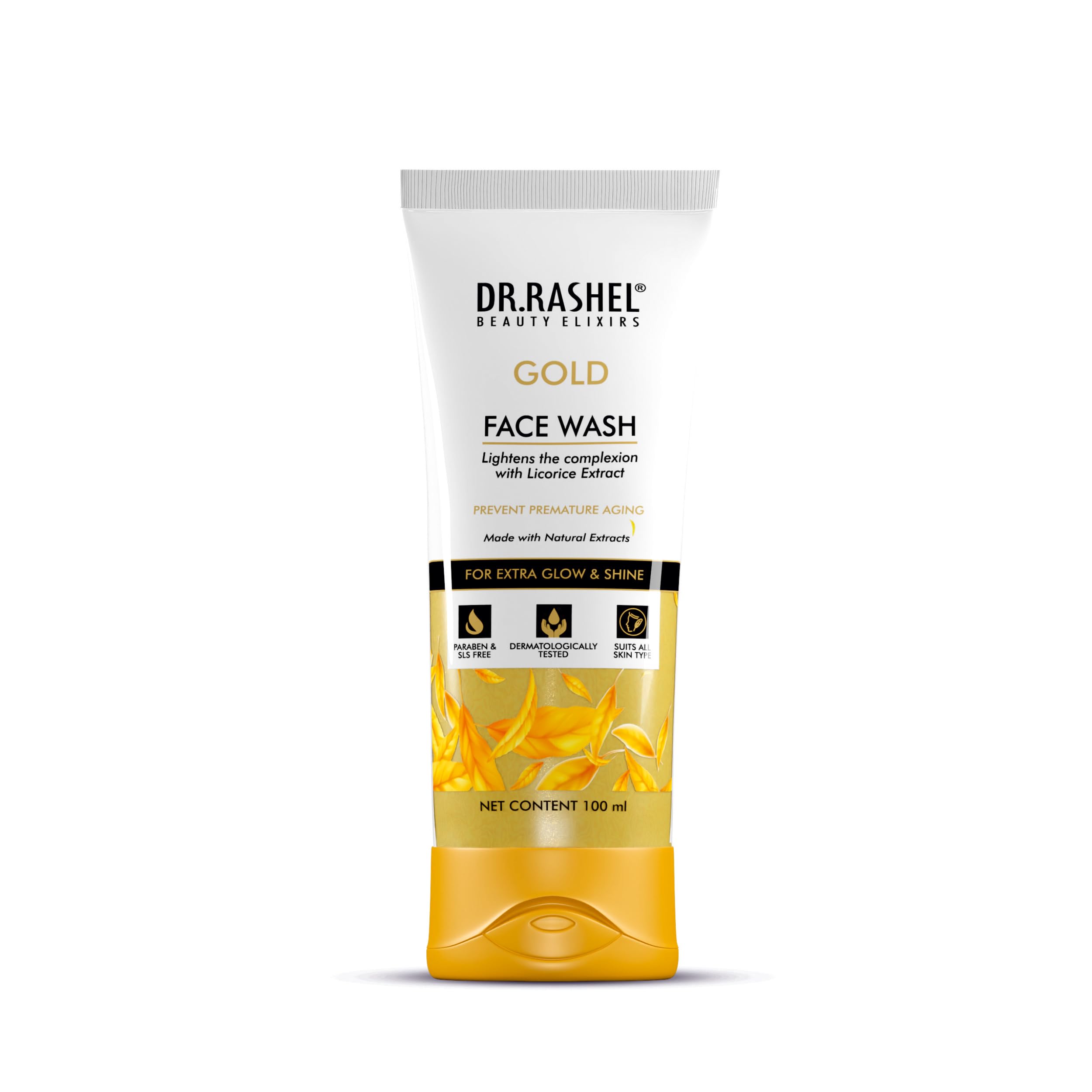 DR.RASHEL Gold Face Wash Lighten the Complexion with Licorice Extract with No Parabens, SLS, Silicones & Colour (100 ml)