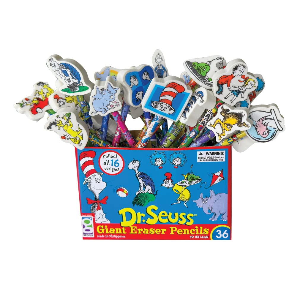 GEDDES Dr Seuss Pencils with Giant Eraser Toppers, 36 Pieces (66865), one size