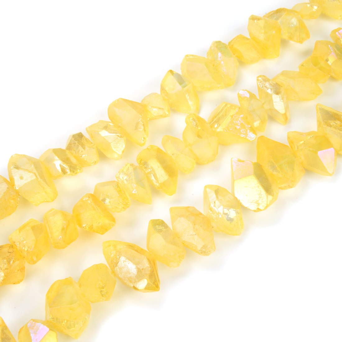 2 Strands Natural Raw Healing Crystal Quartz Nugget Gems Stone Topaz Yellow AB Titanium Coated (~ 30 Inch total) Center Drilled Gemstone Beads for Jewelry Craft Making GA-B11