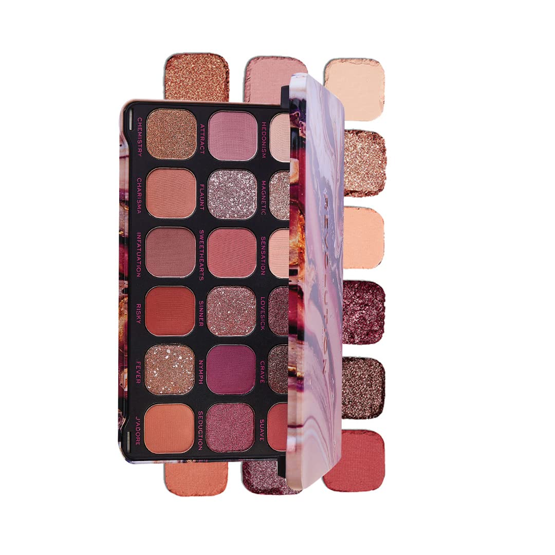 Revolution Beauty, Forever Flawless Eyeshadow Palette, 18 Pigmented Shades, Nude & Warm Pressed Powder Mattes, Shimmers, Glitters, Allure, 15 X 0.04 Oz.