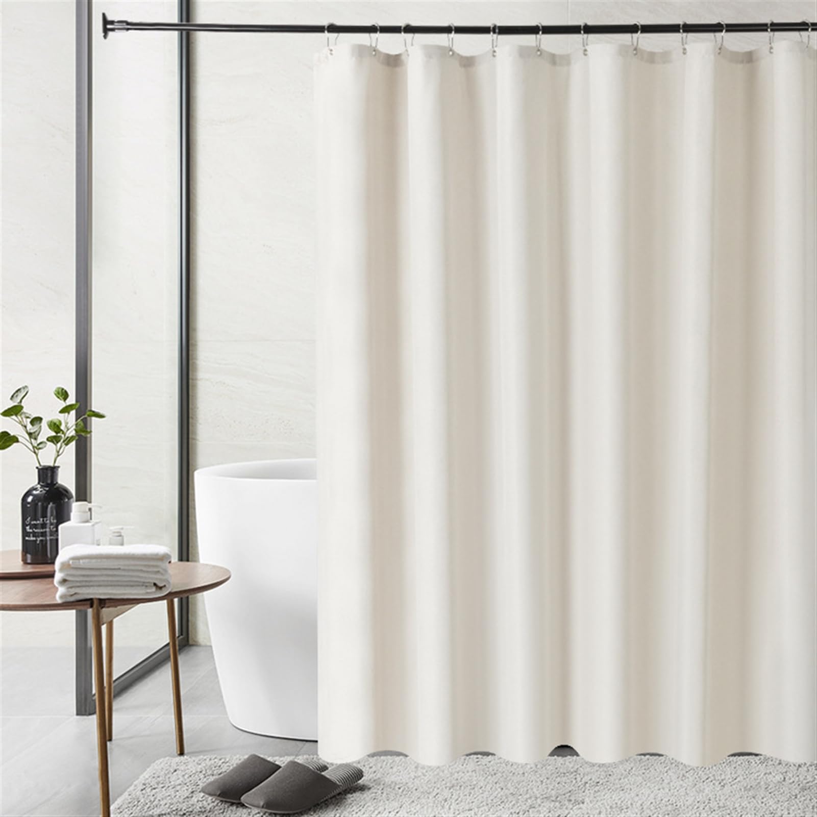 SK StudioSmall Stall Shower Curtain, Half Size Narrow Linen Fabric Shower Curtains for Chic Modern Farmhouse Country Bathroom Decor Beige, 39x71 Inch