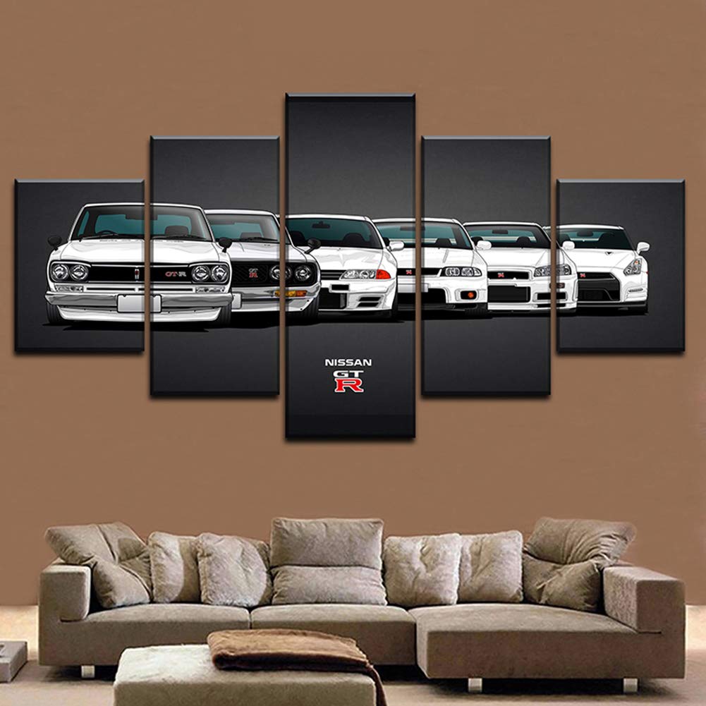 BPA Canvas Painting HD Print Modular Artwork Modern 5 Pieces Nissa Skyline Gtr Car Pictures Home Decorative Wall Art Unique Poster,B,40x60x240x80x240x100x1