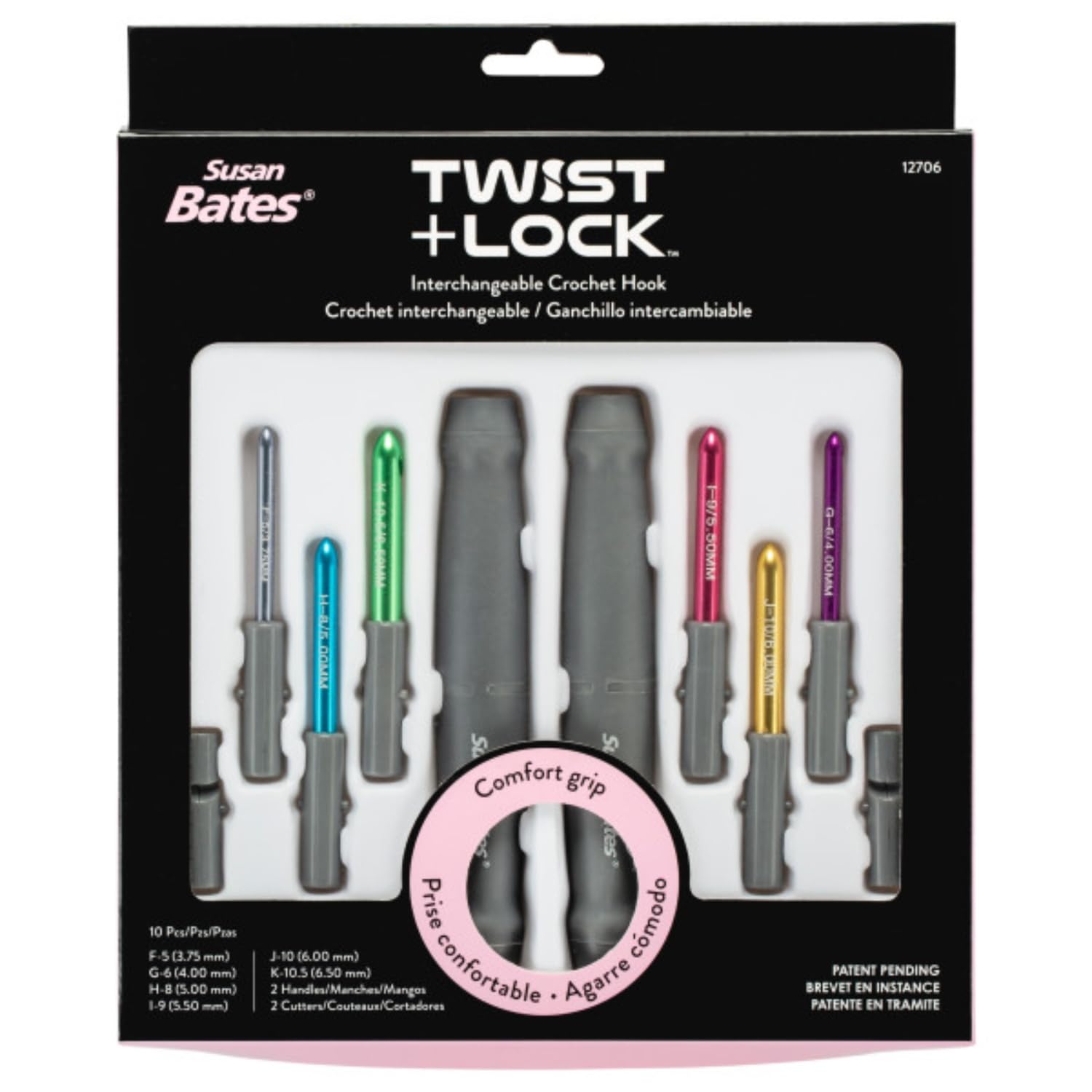 Susan Bates Twist + Lock Deluxe Intchg Crochet Hook Set-Sizes F5/3.75mm To K10.5/6.5mm 12706G1