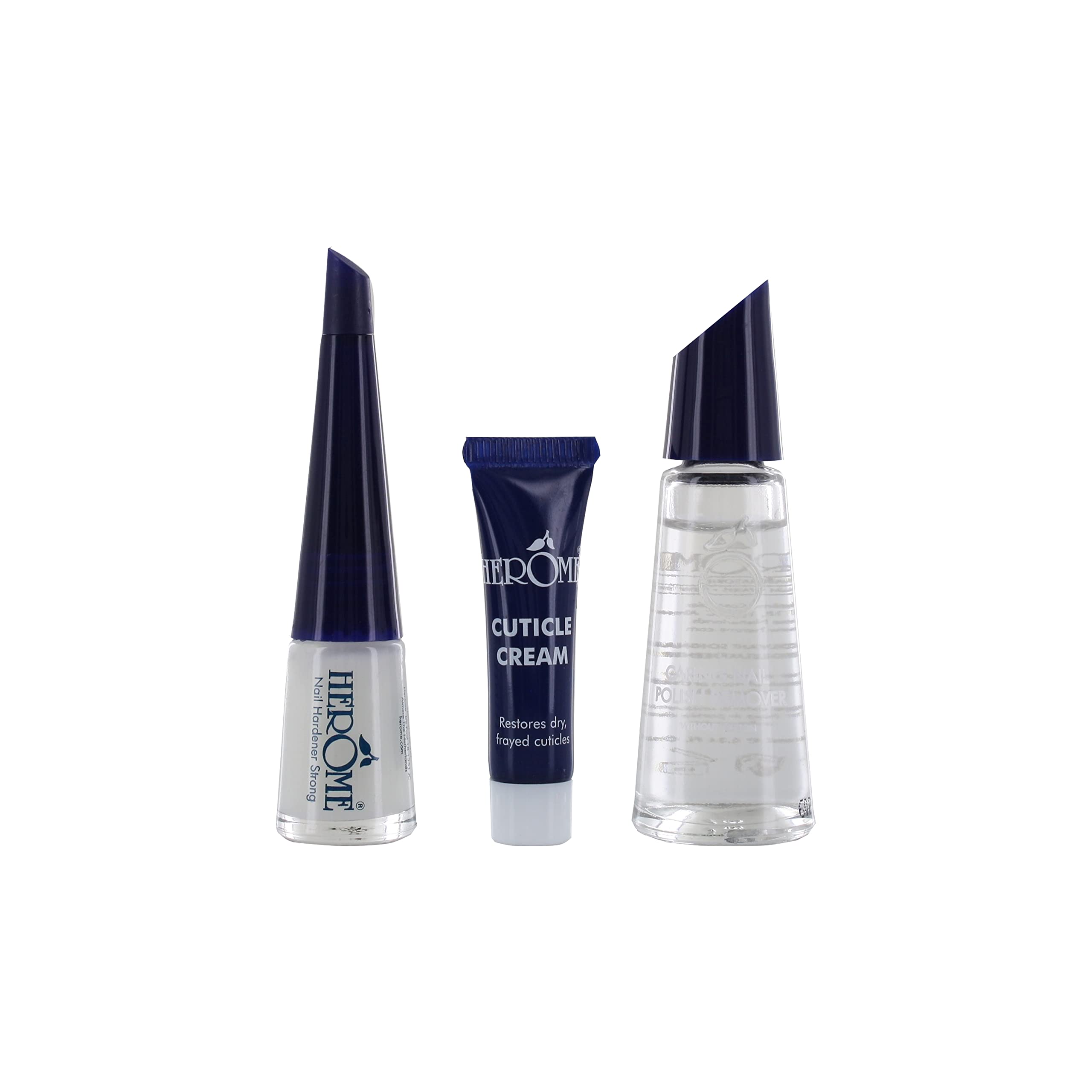 HEROMENail Essentials Set Blue | Treatment Kit for Weak and Splitting Nails, to get Long Nails, contains 1 Nail Hardener Strong, 1 Cuticle Cream, 1 Nail Polish Remover, Results in 30 days