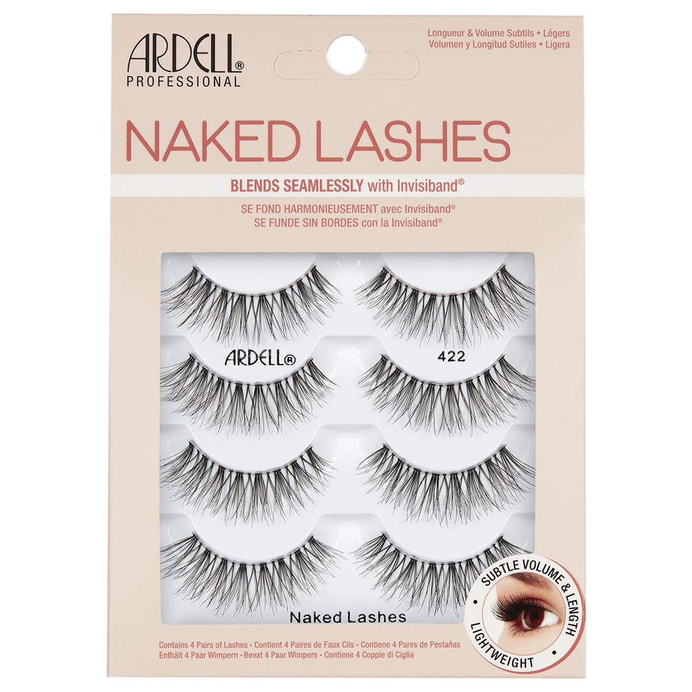 ArdellFalse Eyelashes Naked Lash 422 4 Pairs Multipack Black Natural Lashes Subtle Volume Subtle Length Super Soft Comfortable Invisiband Mid-Length With Wispies Vegan-Friendly Cruelty-Free Lashes