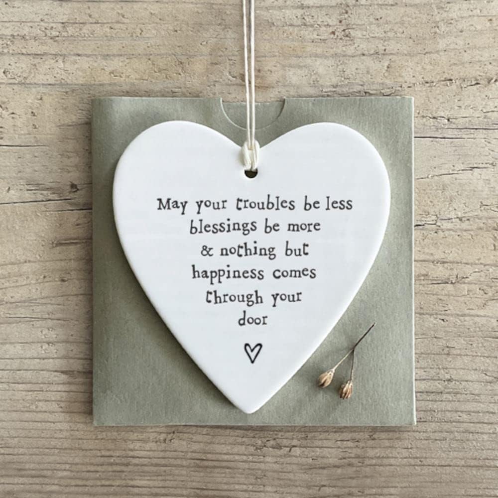 East of IndiaPorcelain Heart Happiness Comes Through Your Door Keepsake Gift