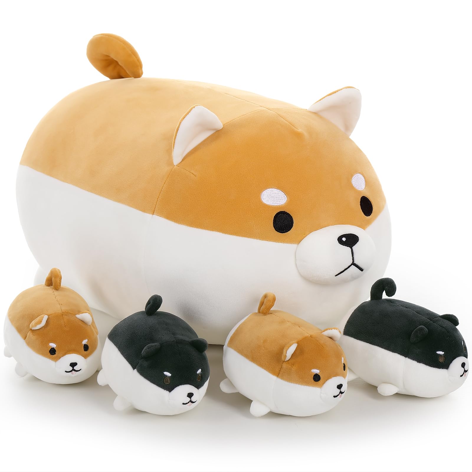 Tezituor Shiba Inu Plush Stuffed Animal, Stuffed Shiba Inu with 4 Baby Shiba Inu Plushies in her Tummy