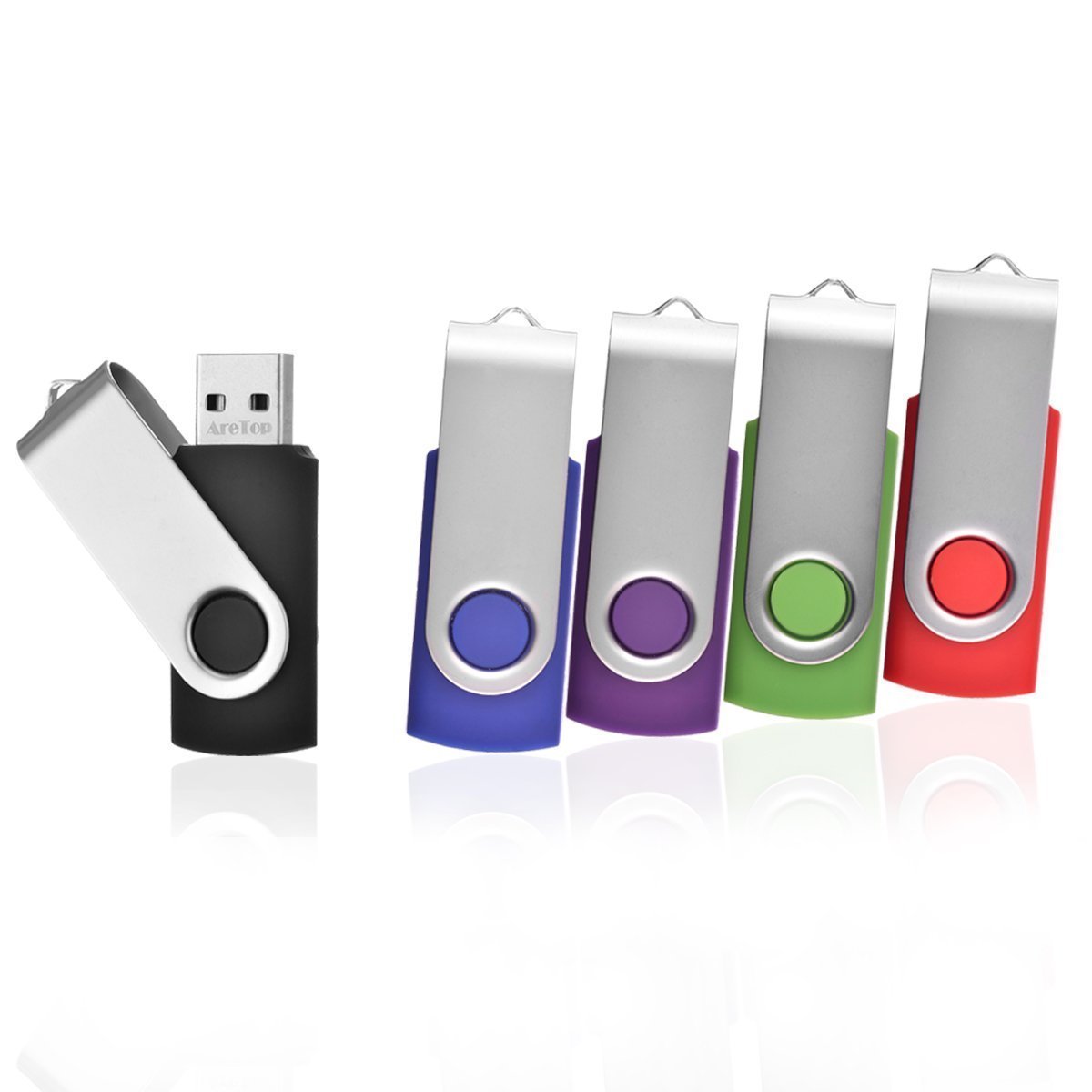 5pcs 4GB Swivel Design USB 2.0 Flash Drive Memory Stick (5 Mixed Colors: Black Blue Green Purple Red)