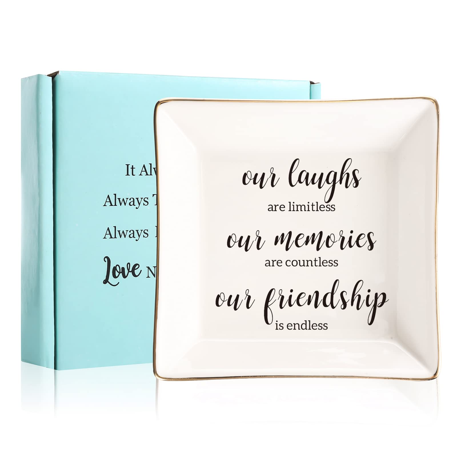 Endless Friendship Gifts Ceramic Ring Dish Jewelry Tray,Birthday Gifts For Best Friend-Our Laughs Are Limitless,Our Memories Are Countless,Our Friendship Is Endless