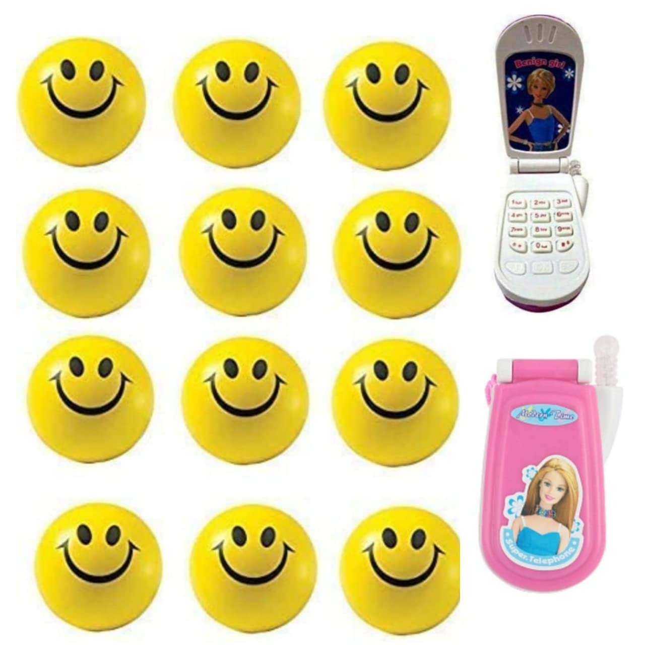 IMTION ® Combo ( 6 Pcs Smile Ball + 1 Pcs Music Mobile ) Smiley Face Squeeze Ball for Kids and Adults for Stress Relief and Playing Smile Ball