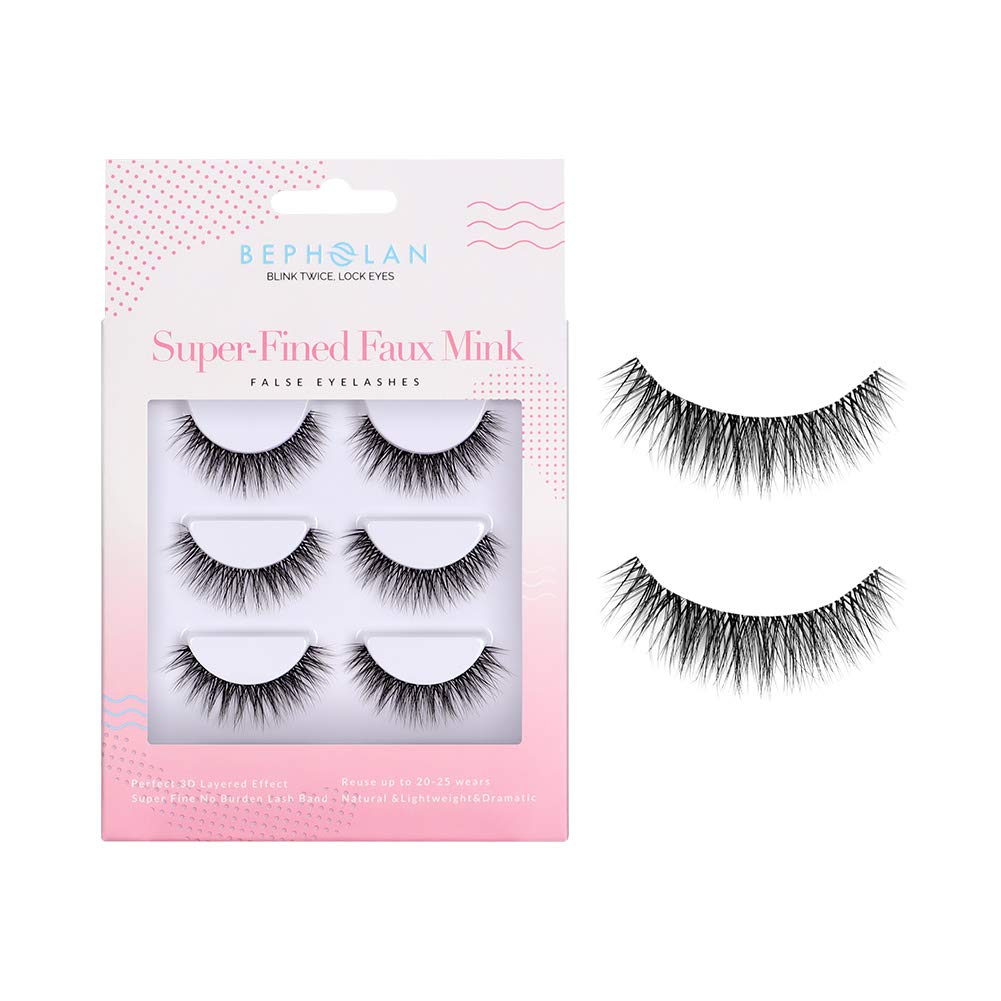 BEPHOLAN 3Pairs False Eyelashes Synthetic Fiber Material | Natural Round Look | Cruelty-Free and Handmade | Easy to Apply | 3D Faux Mink Lashes(XMZ224)