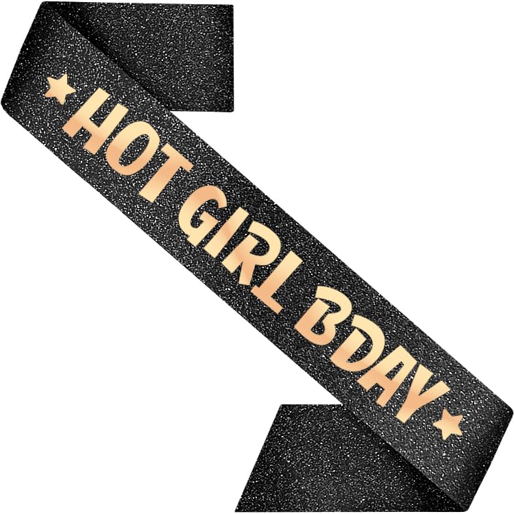 PartyForever Birthday Decoration Hot Girl Bday Sash for Women Black 32 inch Long Sash with Rose Gold Letters for 21st, 30th, 40th or 50th Birthday