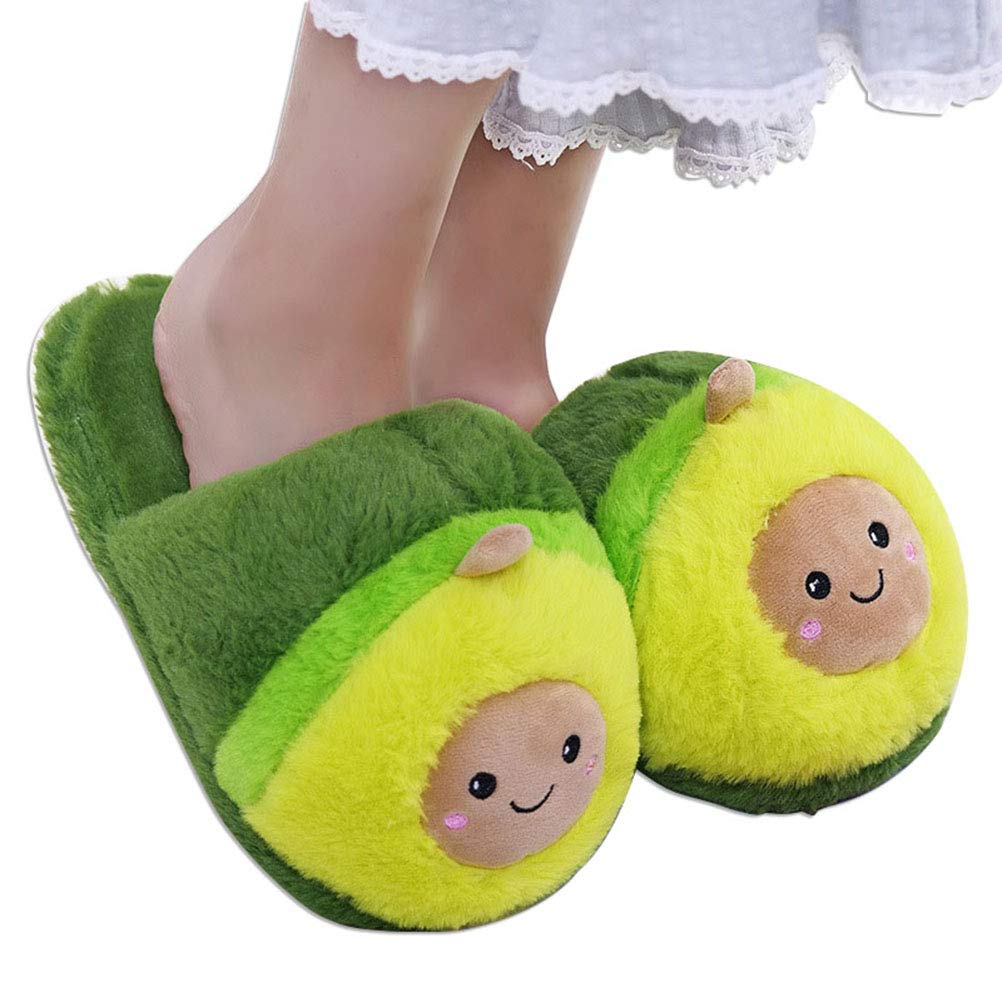 Wopohy Avocado Slippers - Cute Warm Winter Plush Slippers, Non-Slip Fruit Pattern, Cosy Comfortable Slippers - No More Cold Feet - Foot Warmer Slippers for Families