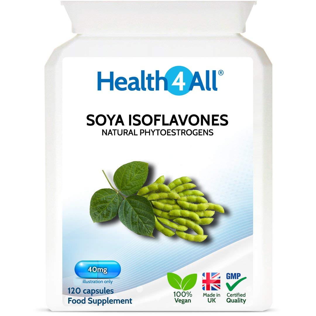 SOYA Isoflavones 40mg 120 Capsules (V) GMO Free, Non-Irradiated, Menopause Support Supplement Made in The UK by Health4All