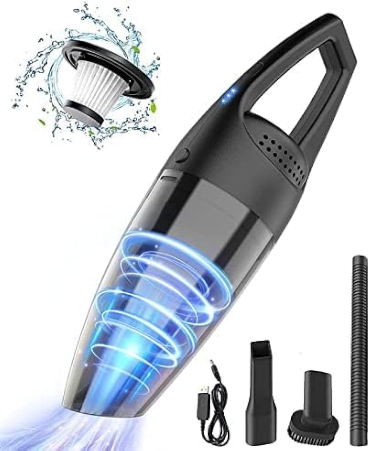 Car Vacuum Cleaner,8000PA Cordless Battery Rechargeable Quick Charge Tech, Small and Portable Waterwashable Filter with Powerful Cyclonic Suction Vacuums Cleaner for Home Office and Car