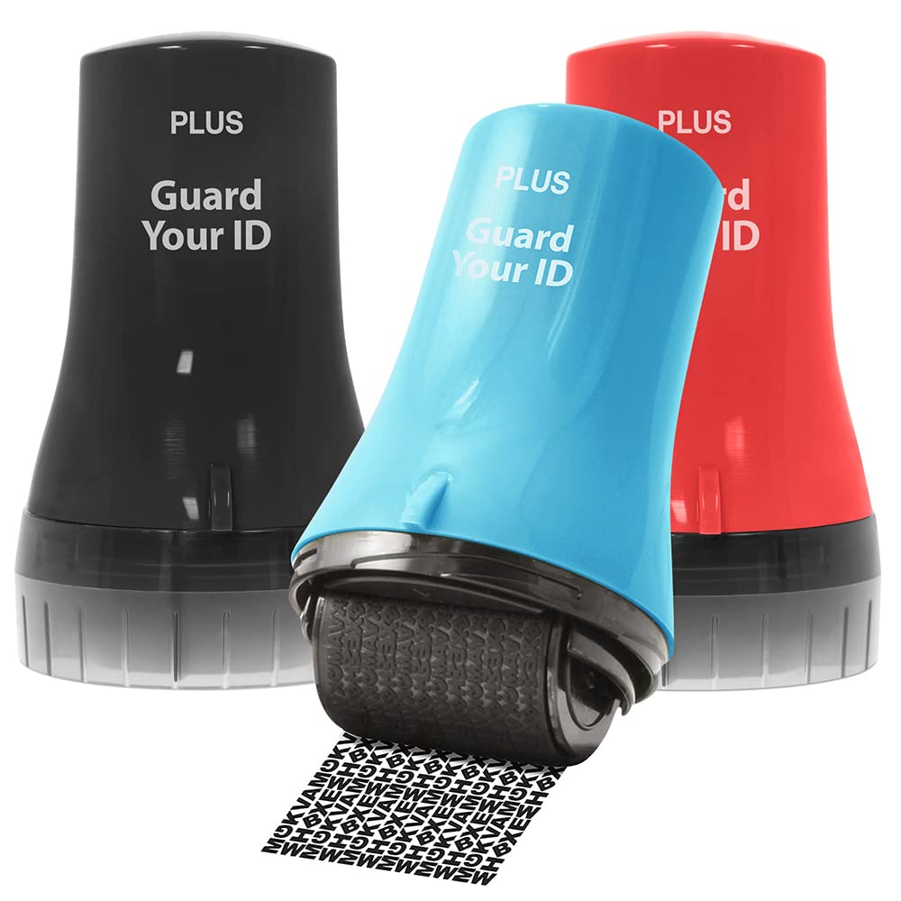 Wide Advanced Roller by Guard Your ID for Identity Theft Protection Roller Stamp, As Seen on TV (Wide 3-Pack) (Mixed Color: Turquoise, Black, Red, Wide)