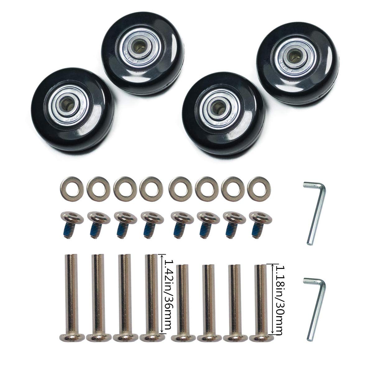 YongXuanDiameter 1.8in Wear-Resistant Mute Luggage Suitcase Replacement Wheels Rubber Swivel Caster Wheels Repair Kits 4 Wheels