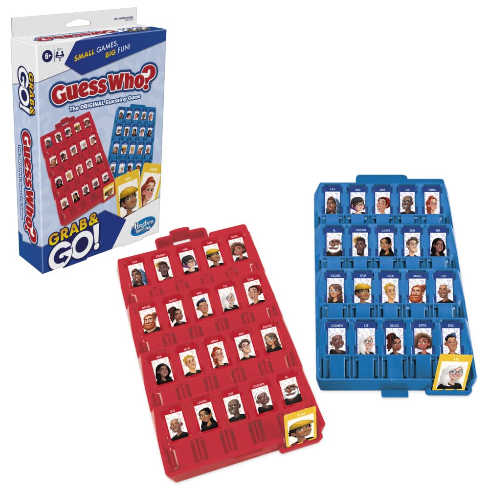 Hasbro Gaming Guess Who? Grab and Go Game, Original Guessing Game for Kids Ages 6 and Up, Portable 2 Player Game, Travel Game for Kids