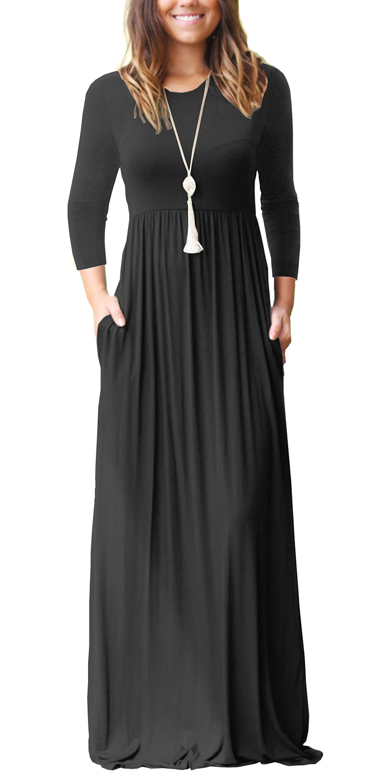 GRECERELLE Women's Casual Maxi Dress Long Sleeve Long Dresses with Pockets and Sleeves for Ladies