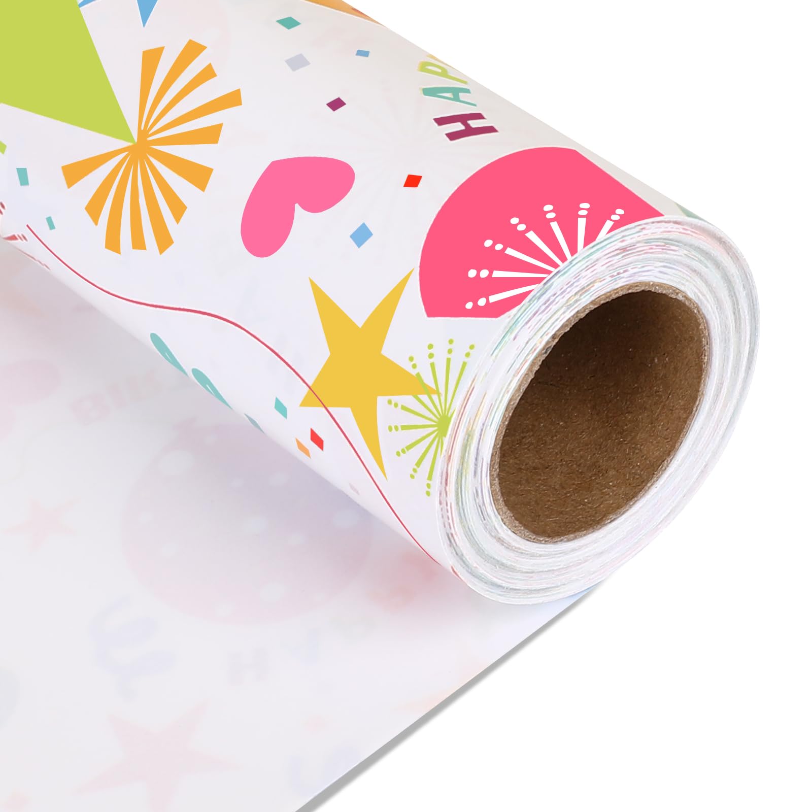 NESCCI Birthday Wrapping Paper,Birthday Gift Wrapping Paper,Wrapping Paper Roll-17 Inch X 32.8 Feet Per roll,Colorful Birthday Party Pattern For Boys Girls, Perfect For Birthday Party, Baby Shower